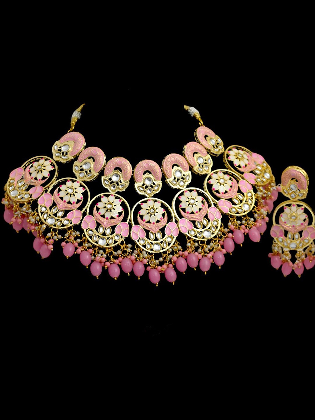 TISHUL JEWELS Gold-Plated Stone Studded Beaded Meenakari Necklace & Earrings Maang Tika
TISHUL JEWELS Gold-Plated Stone Studded Beaded Meenakari Necklace & Earrings Maang Tika