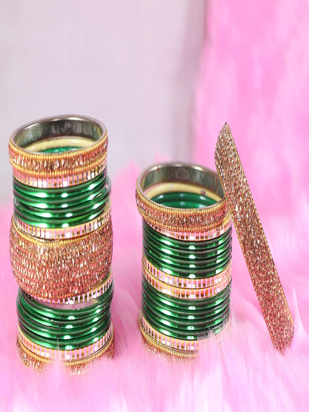 ZULKA Set Of 30 Gold-Plated Zircon Gemstone Studded Linked With Ball Chain Bangles, Green
ZULKA Set Of 30 Gold-Plated Zircon Gemstone Studded Linked With Ball Chain Bangles, Green
