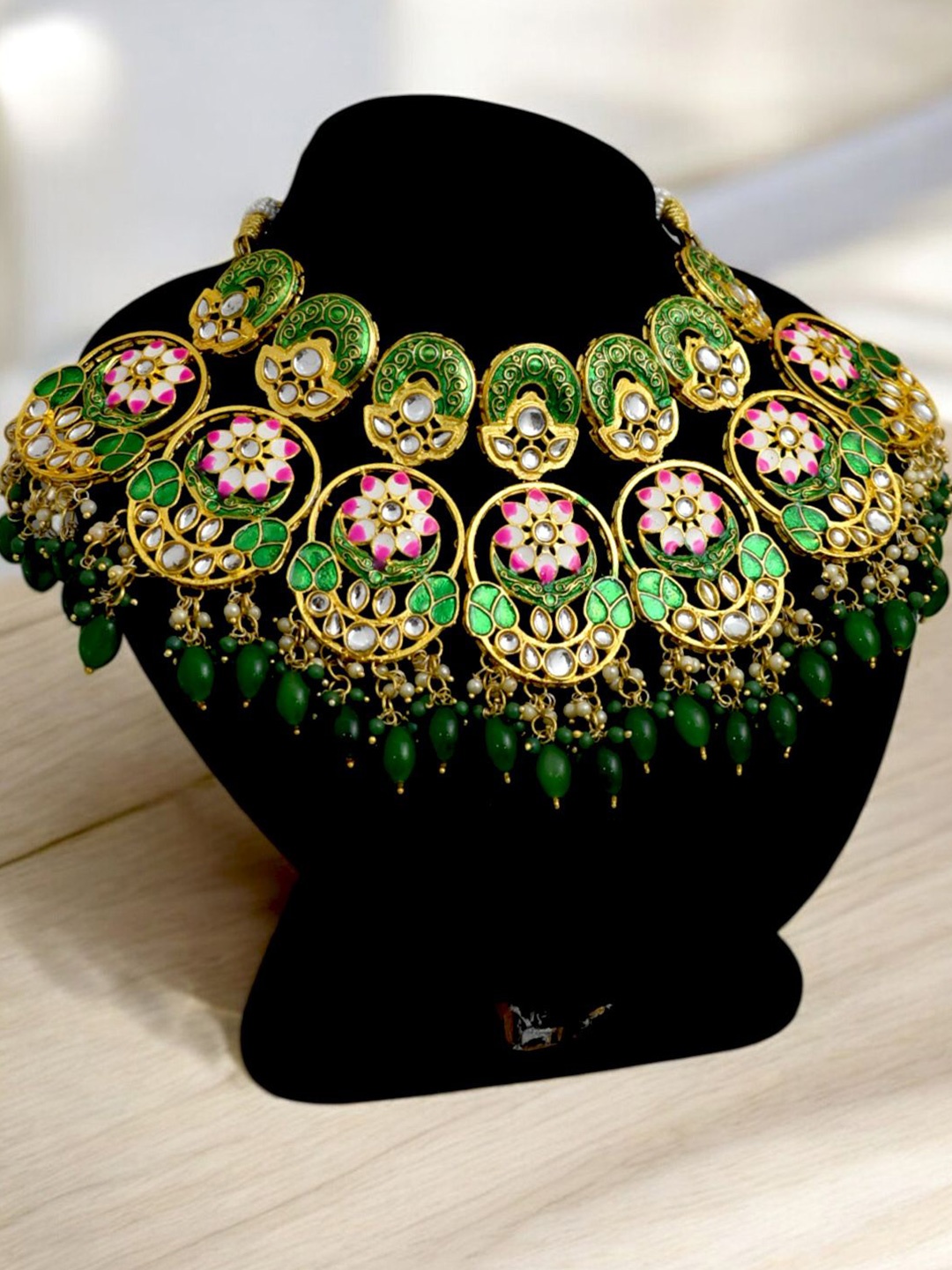 TISHUL JEWELS Gold-Plated Stone Studded Beaded Meenakari Necklace & Earrings Maang Tika
TISHUL JEWELS Gold-Plated Stone Studded Beaded Meenakari Necklace & Earrings Maang Tika