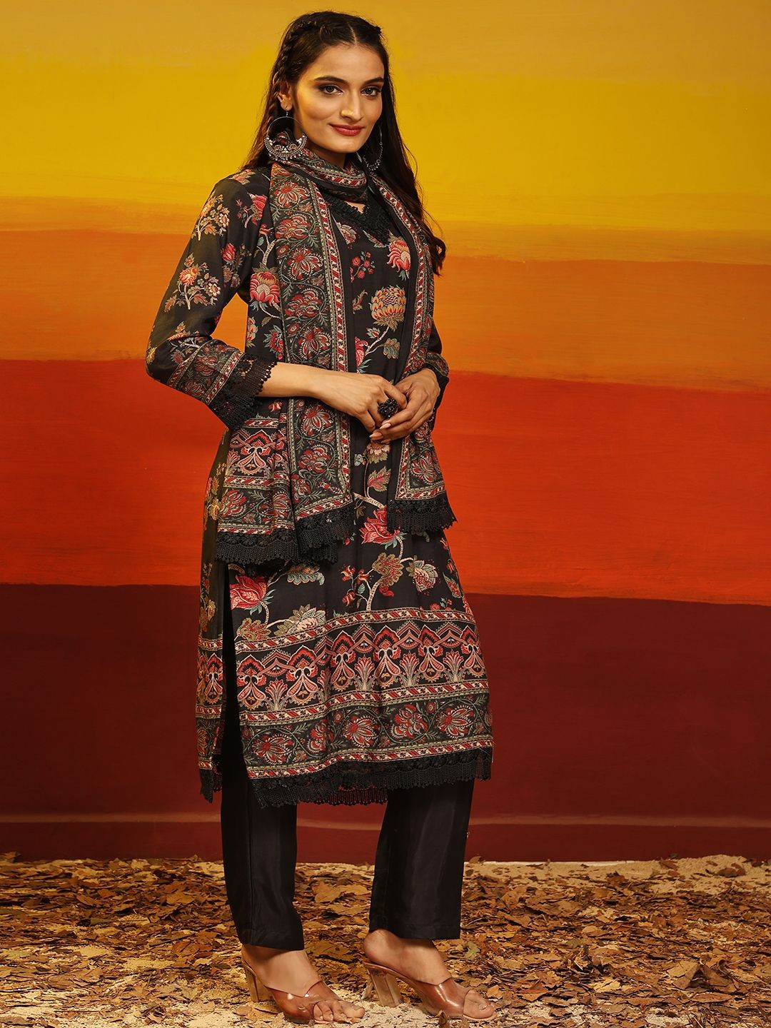 Krimmple Women Floral Printed Regular Thread Work Pure Silk Kurti with Pyjamas & With Dupatta, Black
Krimmple Women Floral Printed Regular Thread Work Pure Silk Kurti with Pyjamas & With Dupatta, Black