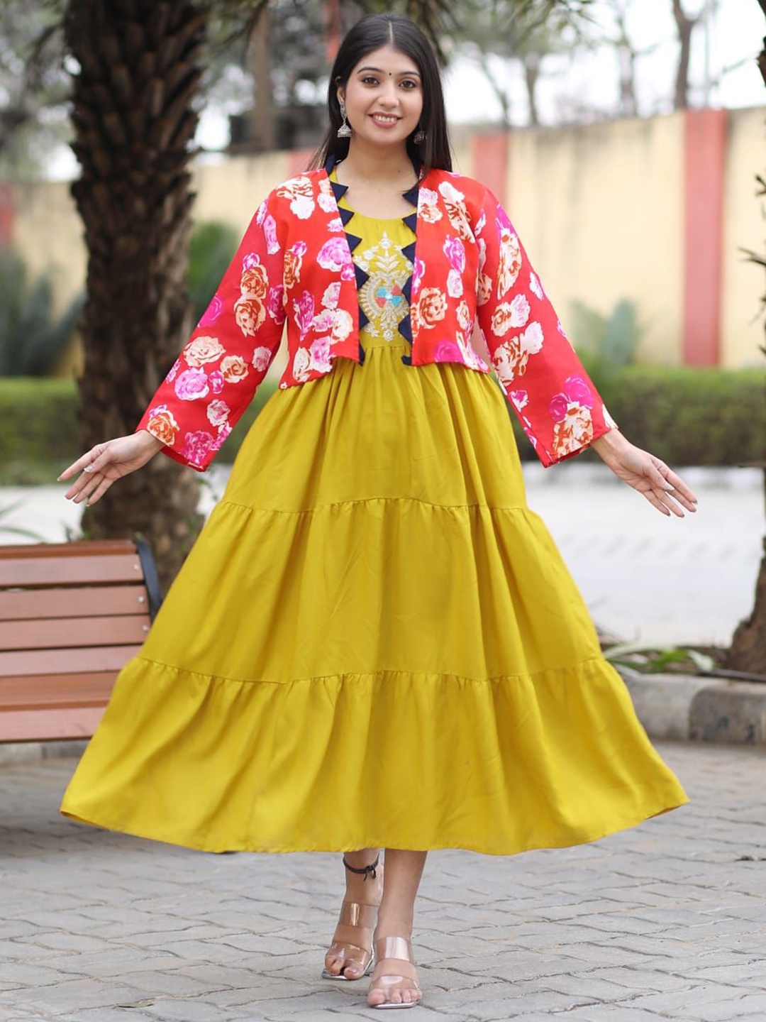 MILAAV Women Floral Embroidered Fit and Flare Midi Ethnic Dresses With Koti, Mustard
MILAAV Women Floral Embroidered Fit and Flare Midi Ethnic Dresses With Koti, Mustard