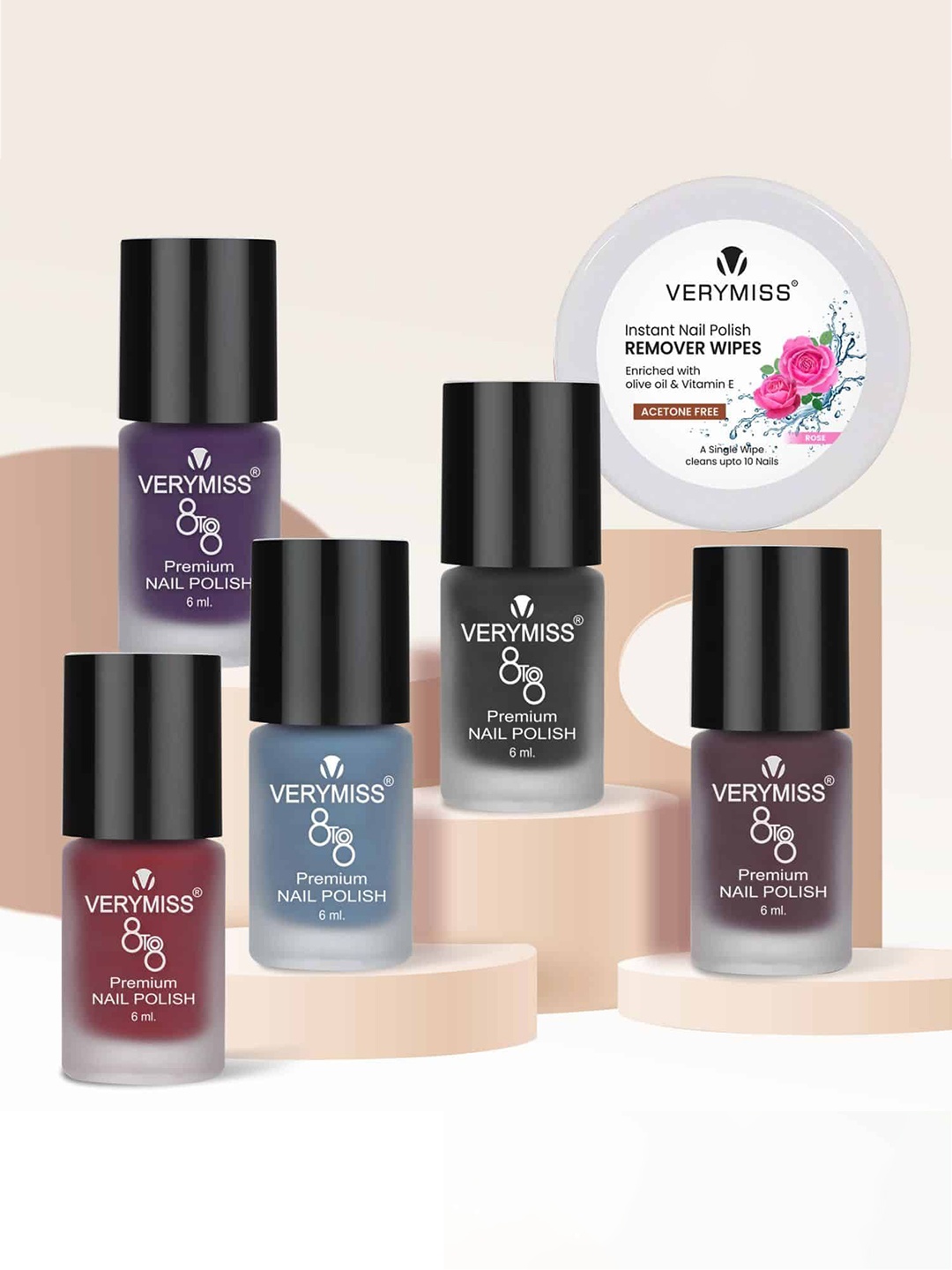 VERYMISS Set Of 5 Trending Nail Polish - 6 ml Each With Nail Polish Remover Wipes - 01, Blue
VERYMISS Set Of 5 Trending Nail Polish - 6 ml Each With Nail Polish Remover Wipes - 01, Blue