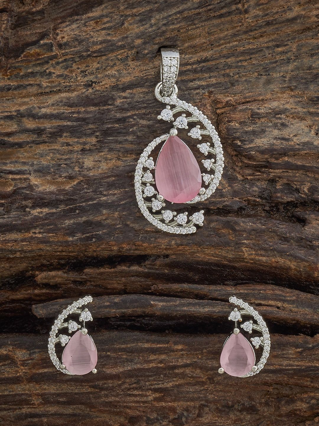 Kushal's Fashion Jewellery Rhodium-Plated Cubic Zirconia-Studded Pendant and Earrings, Silver
Kushal's Fashion Jewellery Rhodium-Plated Cubic Zirconia-Studded Pendant and Earrings, Silver