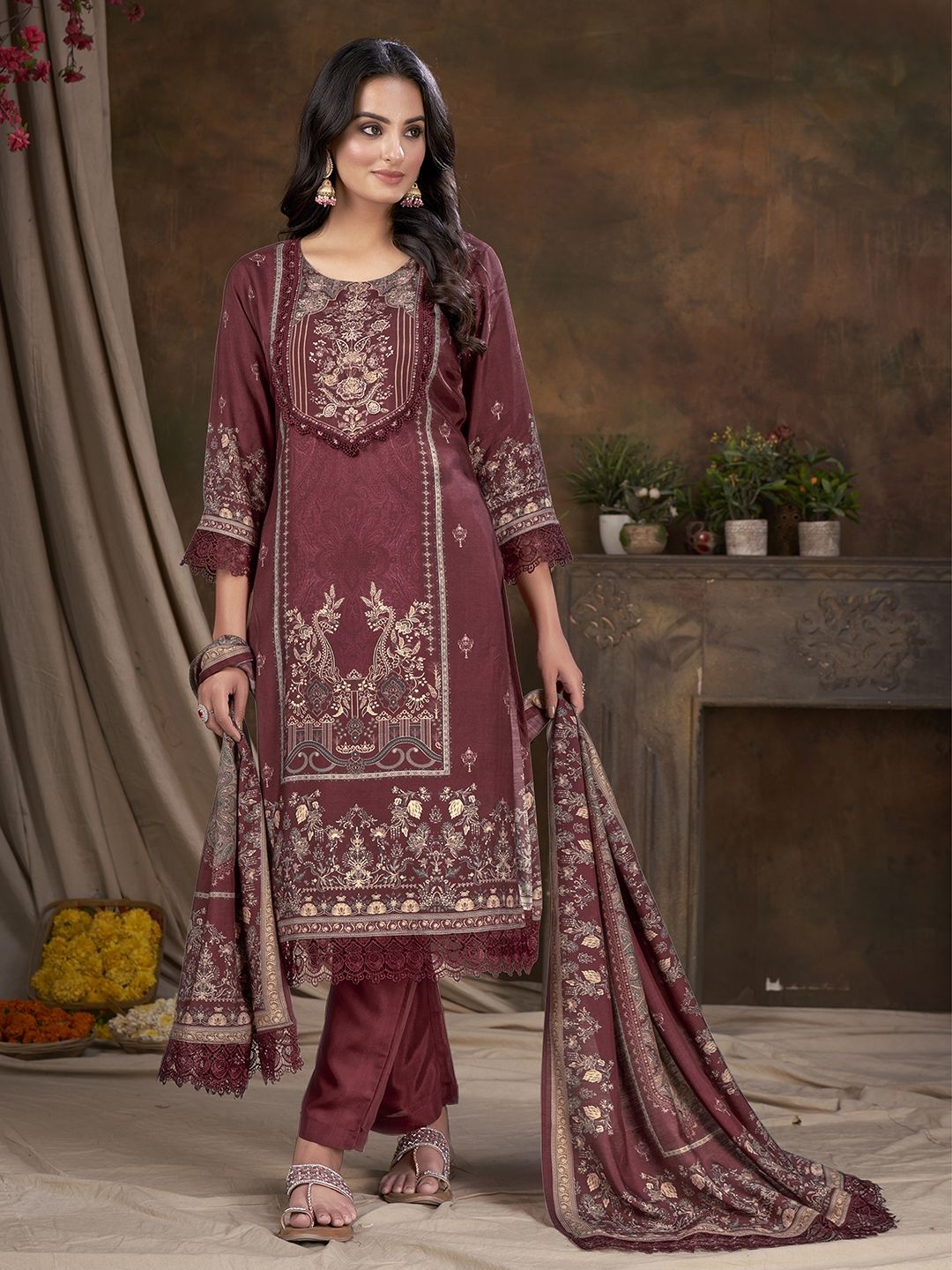 Krimmple Women Floral Embroidered Regular Beads and Stones Pure Silk Kurti with Pyjamas & With Dupatta, Maroon
Krimmple Women Floral Embroidered Regular Beads and Stones Pure Silk Kurti with Pyjamas & With Dupatta, Maroon