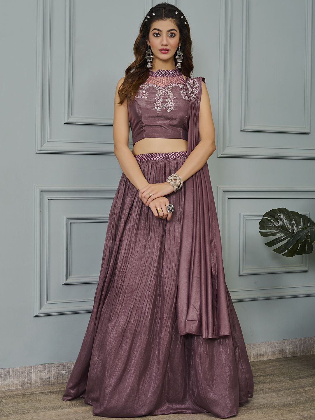 Krimmple Embroidered Thread Work Ready to Wear Lehenga & Blouse With Dupatta, Brown
Krimmple Embroidered Thread Work Ready to Wear Lehenga & Blouse With Dupatta, Brown