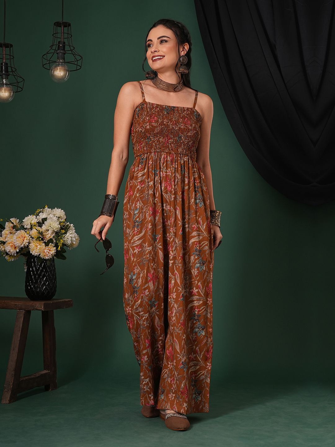 Globus Square Neck Adjustable Strappy Shoulder Smocked Floral Print Fusion Jumpsuit, Rust
Globus Square Neck Adjustable Strappy Shoulder Smocked Floral Print Fusion Jumpsuit, Rust