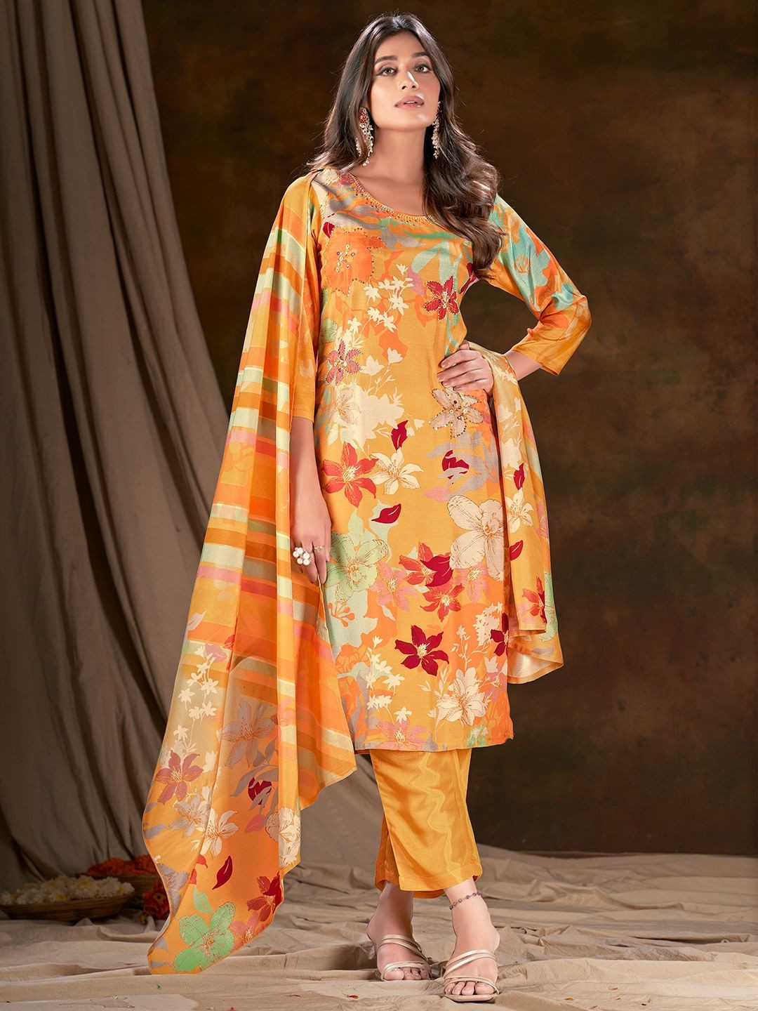 Krimmple Women Floral Printed Regular Kurti with Pyjamas & With Dupatta, Orange
Krimmple Women Floral Printed Regular Kurti with Pyjamas & With Dupatta, Orange