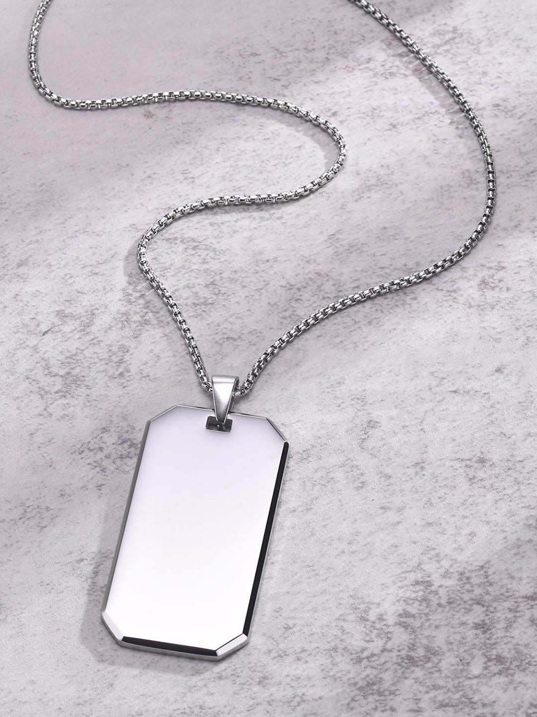 Peora Men Silver-Plated Stainless Steel Army Military Theme Square Pendant With Chain
Peora Men Silver-Plated Stainless Steel Army Military Theme Square Pendant With Chain