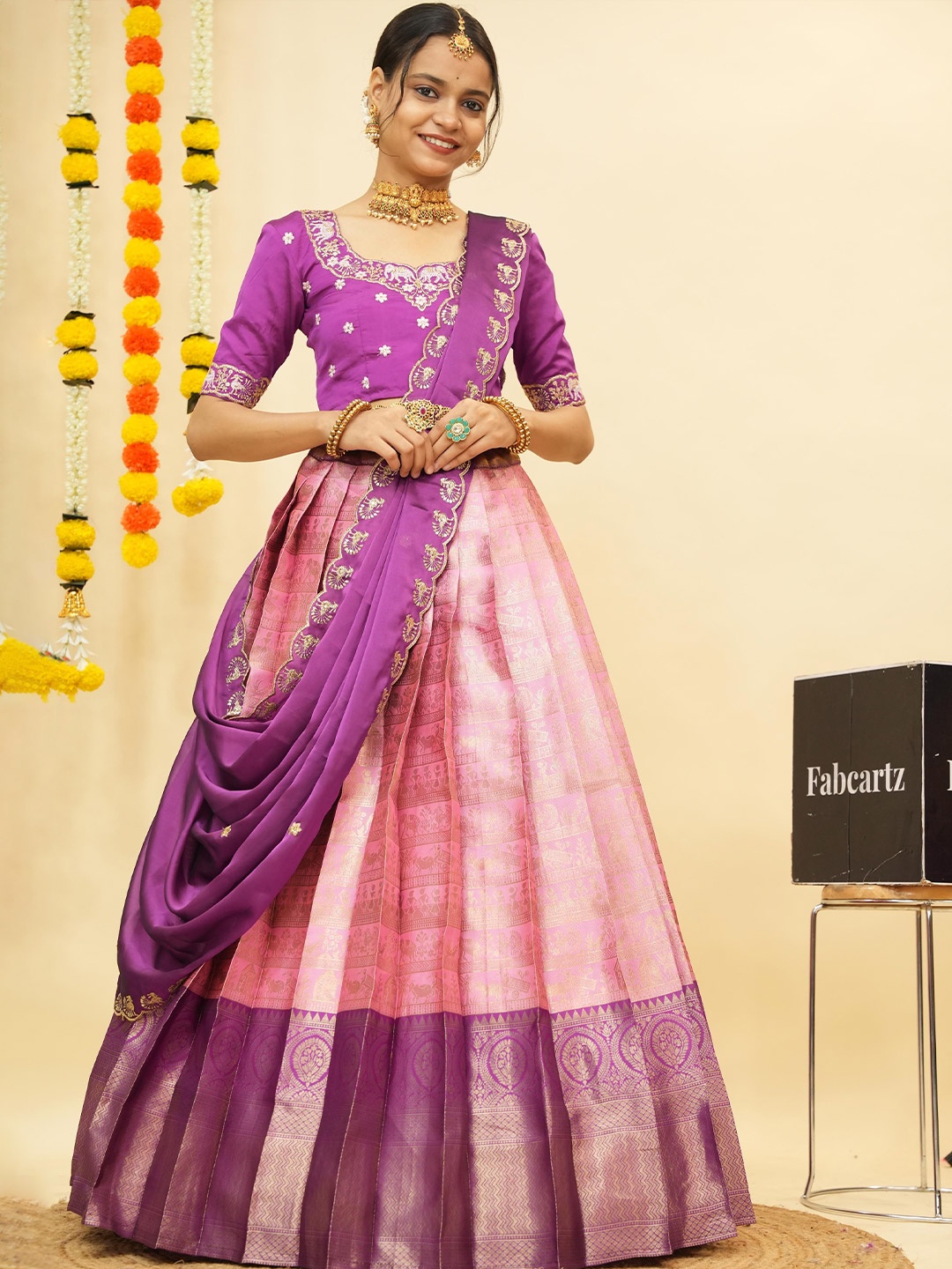 Fabcartz Embroidered Thread Work Semi-Stitched Lehenga & Unstitched Blouse With Dupatta, Pink
Fabcartz Embroidered Thread Work Semi-Stitched Lehenga & Unstitched Blouse With Dupatta, Pink