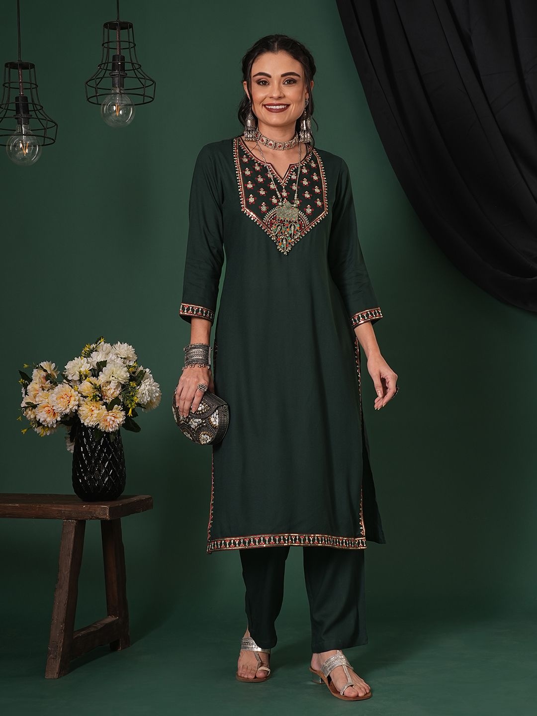 Globus Sequinned Embroidered Yoke Calf Length Straight Kurta & Pants Ethnic Set, Teal
Globus Sequinned Embroidered Yoke Calf Length Straight Kurta & Pants Ethnic Set, Teal