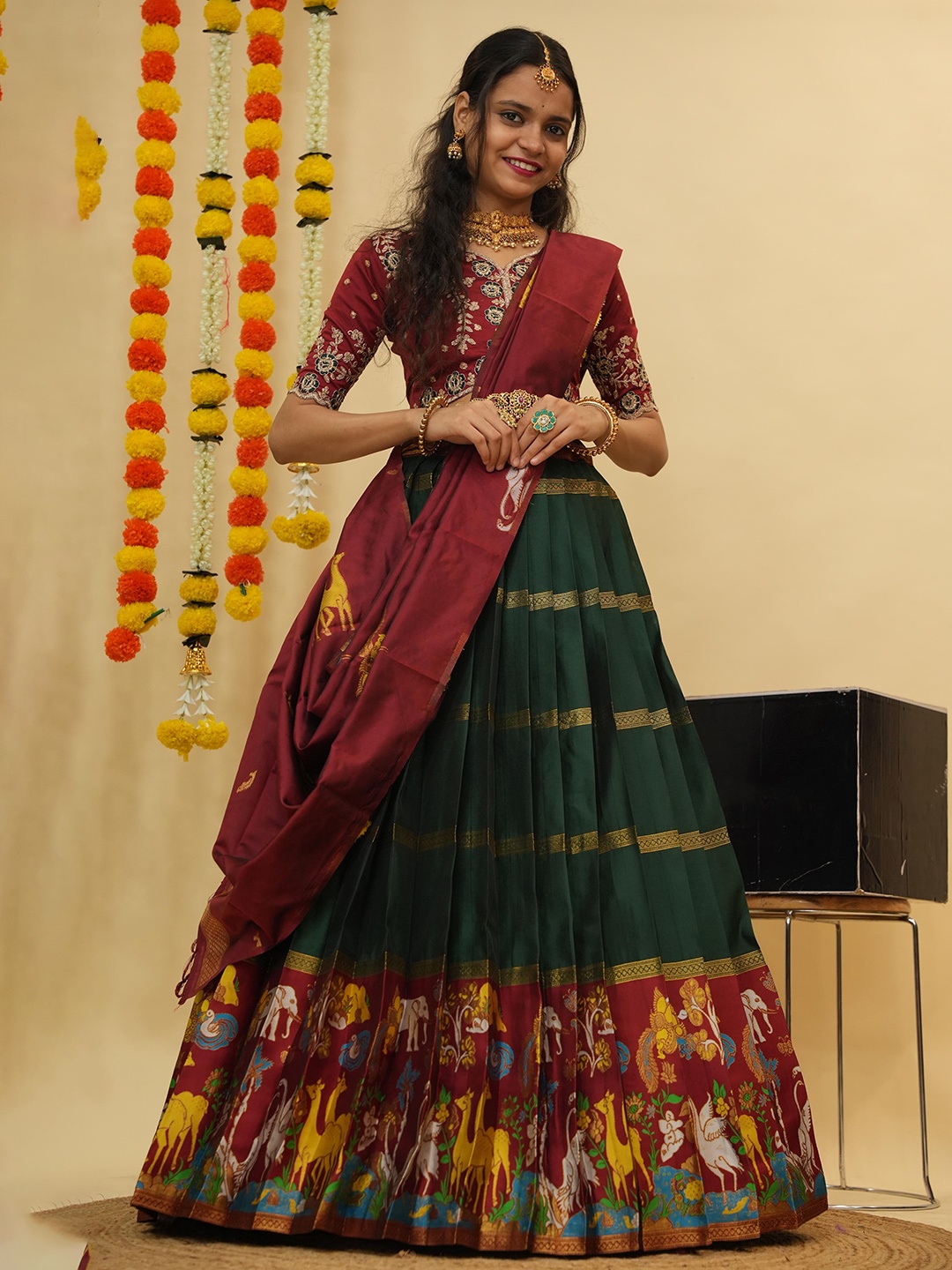 Fabcartz Embroidered Zari Work Semi-Stitched Lehenga With Unstitched Blouse & Dupatta, Green
Fabcartz Embroidered Zari Work Semi-Stitched Lehenga With Unstitched Blouse & Dupatta, Green