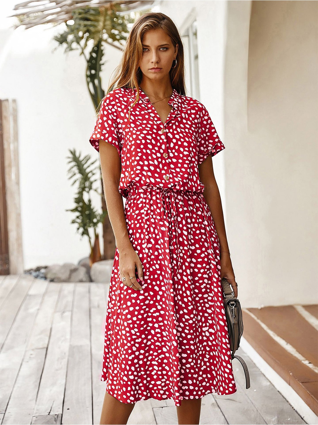 StyleCast x Revolte Women Polka Dot Printed Mandarin Collar Fit & Flare Dress, Red
StyleCast x Revolte Women Polka Dot Printed Mandarin Collar Fit & Flare Dress, Red