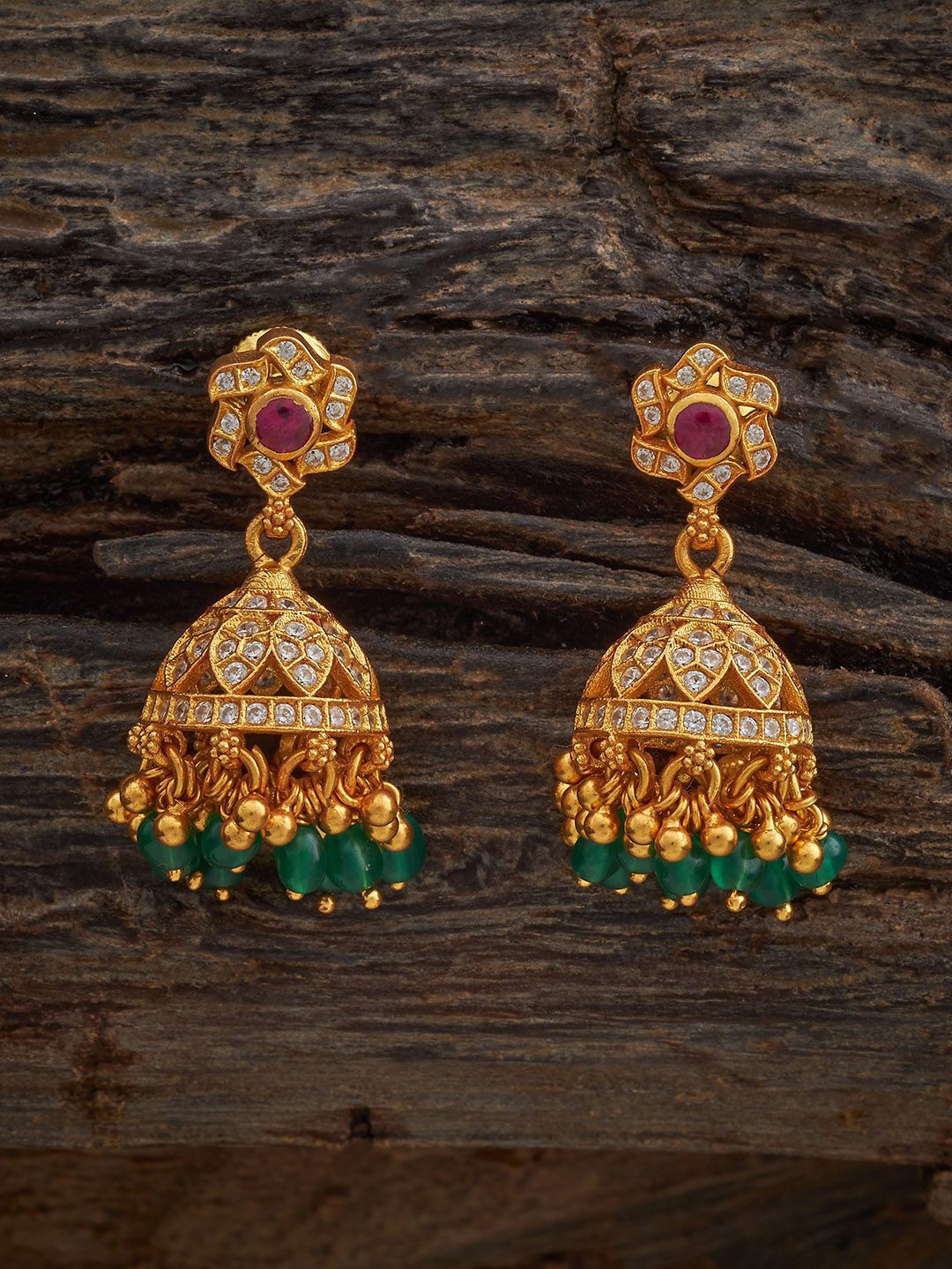 Kushal's Fashion Jewellery 92.5 Pure Silver Gold-Plated Zircon Studded Dome Shaped Jhumkas
Kushal's Fashion Jewellery 92.5 Pure Silver Gold-Plated Zircon Studded Dome Shaped Jhumkas
