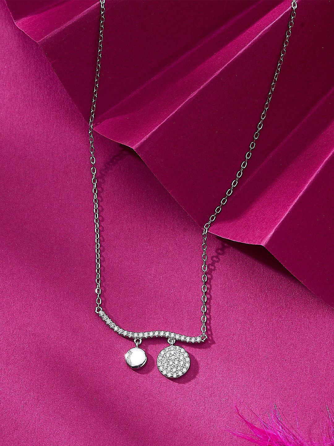 Nipura 925 Sterling Silver Rhodium-Plated Cubic Zirconia Studded Sun and Moon Chain
Nipura 925 Sterling Silver Rhodium-Plated Cubic Zirconia Studded Sun and Moon Chain