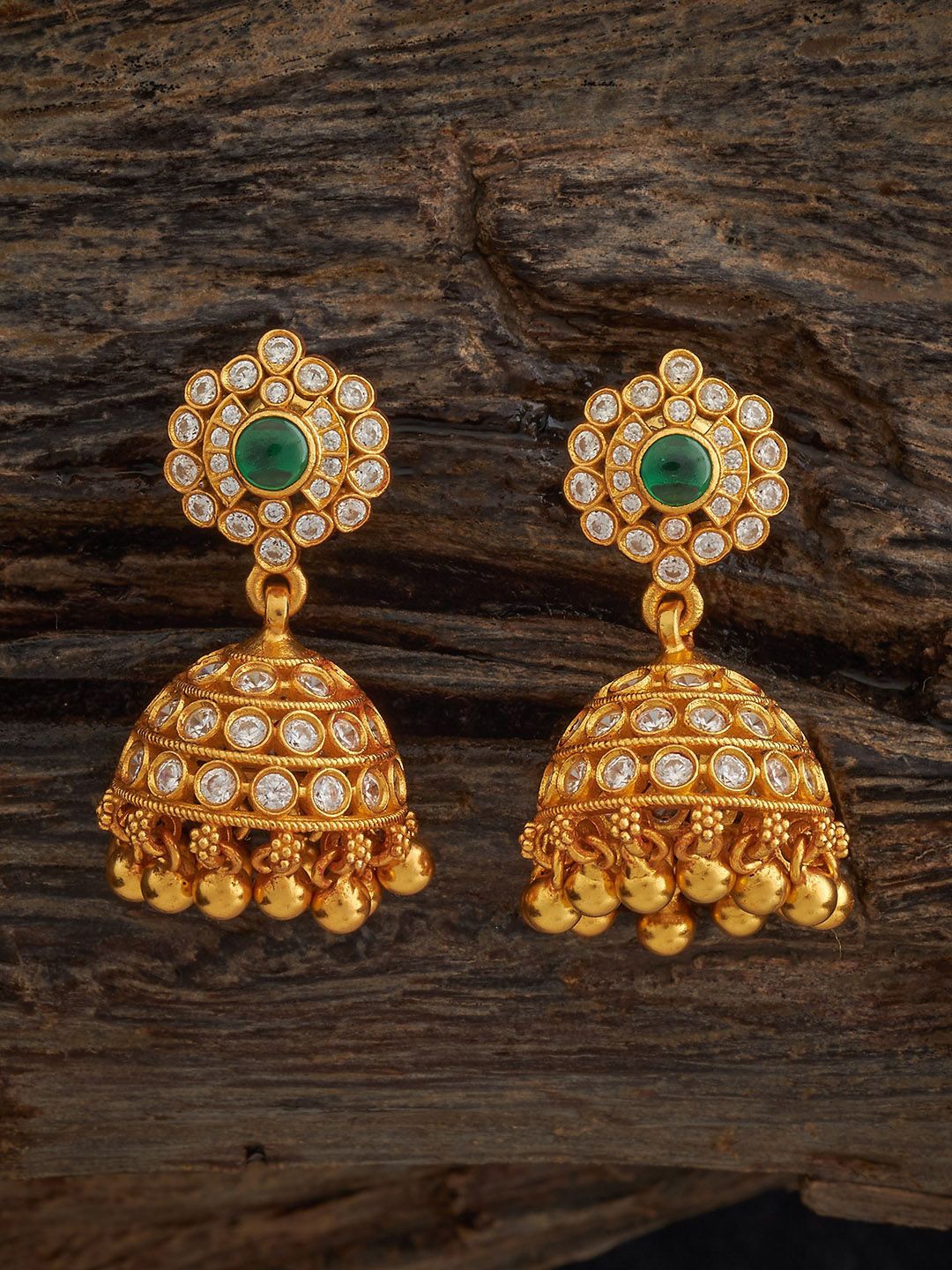 Kushal's Fashion Jewellery 92.5 Pure Silver Gold-Plated Zircon Studded Dome Shaped Jhumkas
Kushal's Fashion Jewellery 92.5 Pure Silver Gold-Plated Zircon Studded Dome Shaped Jhumkas