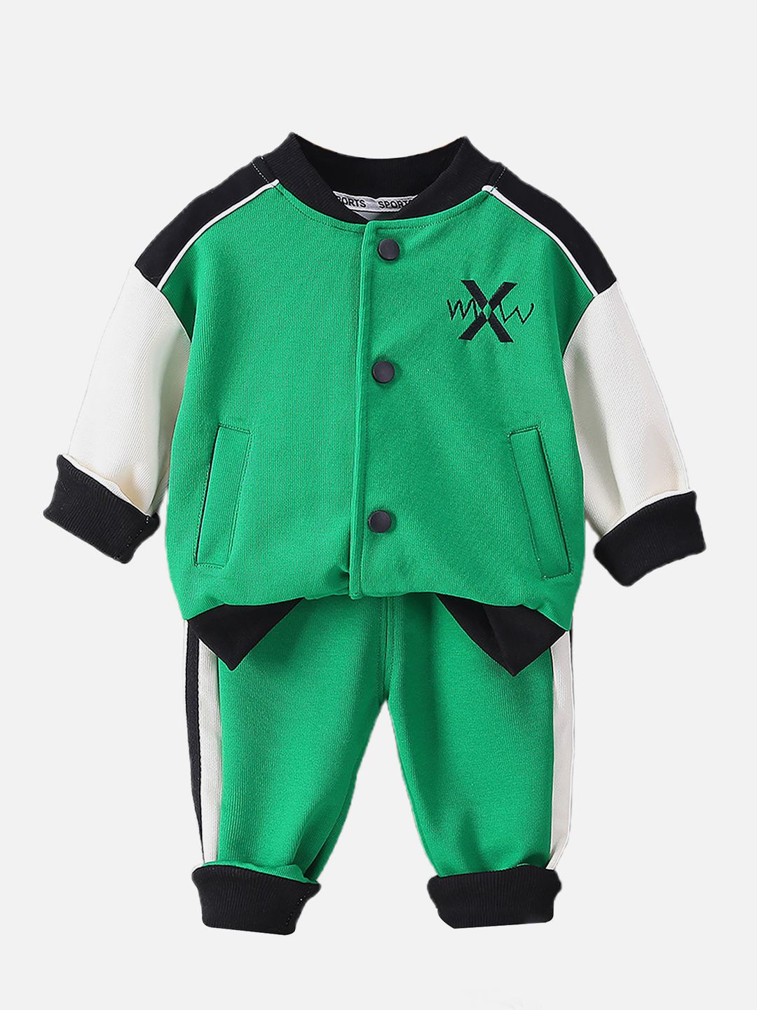 Little Surprise Box LLP Kids Green Pure Cotton Varsity Style Jacket With Matching Tracks
Little Surprise Box LLP Kids Green Pure Cotton Varsity Style Jacket With Matching Tracks