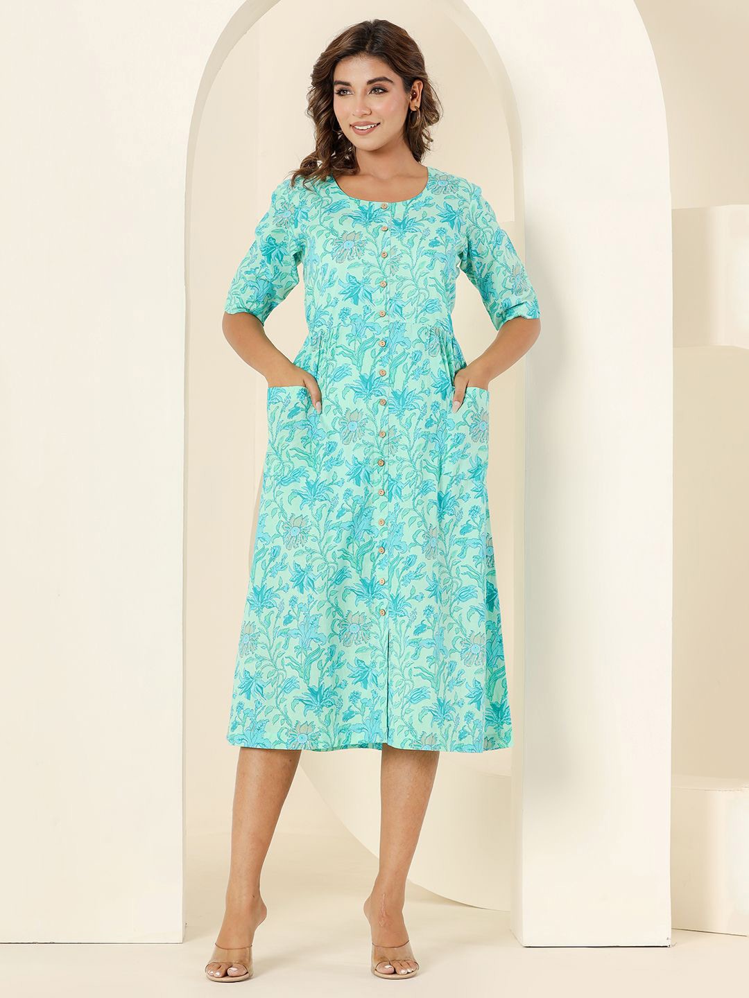 Eco Clothing Women Cotton Floral Printed Fit & Flare Midi Dress with Pocket Detailing, Blue
Eco Clothing Women Cotton Floral Printed Fit & Flare Midi Dress with Pocket Detailing, Blue