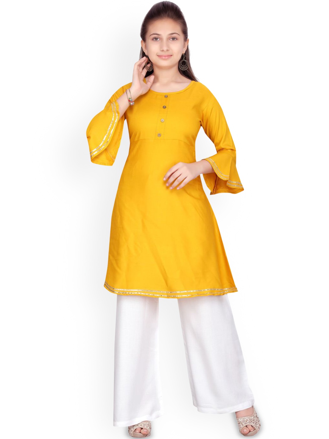 Sangria Girls Gotta Patti Round Neck Pure Cotton A-Line Kurti & Palazzos, Yellow
Sangria Girls Gotta Patti Round Neck Pure Cotton A-Line Kurti & Palazzos, Yellow