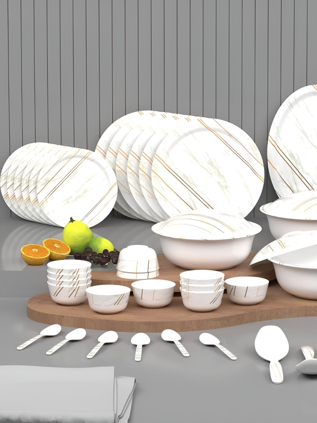 Castleite Cream 40 Pieces Melamine Dishwasher And Microwave Safe Dinner Set With Tray, Gold
Castleite Cream 40 Pieces Melamine Dishwasher And Microwave Safe Dinner Set With Tray, Gold