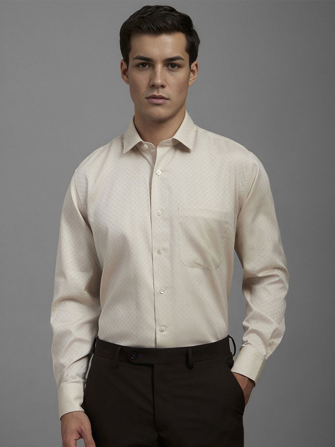 Luxure by Louis Philippe Men Classic Slim Fit Geometric Printed Cotton Formal Shirt, Beige
Luxure by Louis Philippe Men Classic Slim Fit Geometric Printed Cotton Formal Shirt, Beige