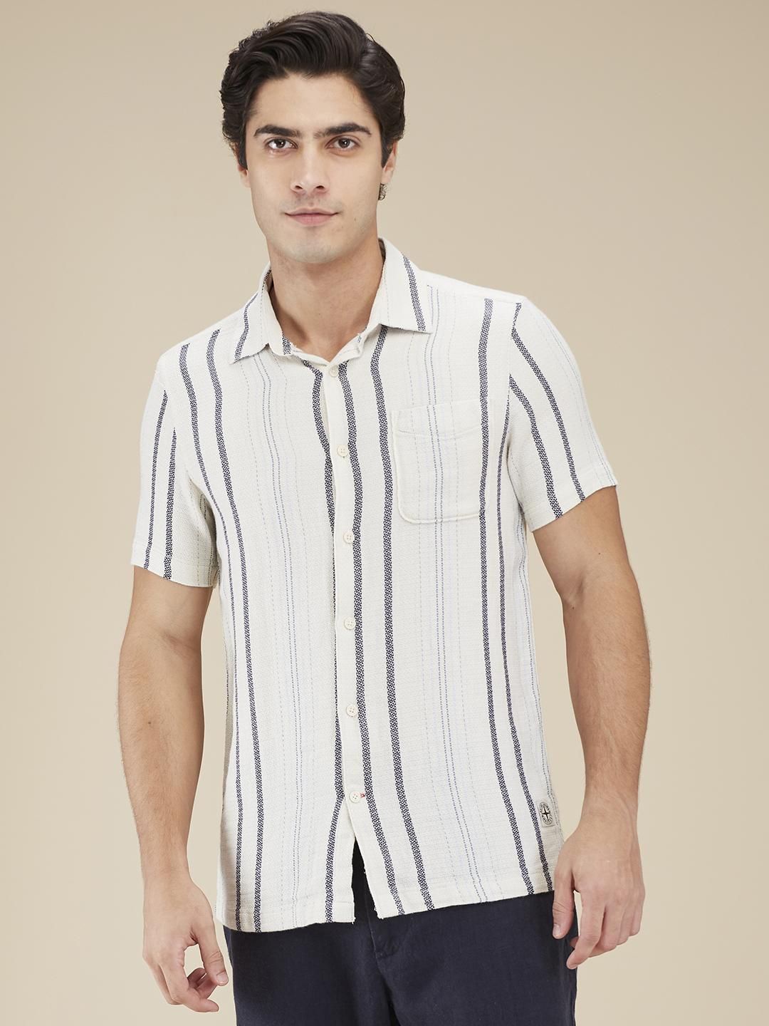 Being Human Men Classic Fit Spread Collar Vertical Striped Cotton Casual Shirt, Off white
Being Human Men Classic Fit Spread Collar Vertical Striped Cotton Casual Shirt, Off white