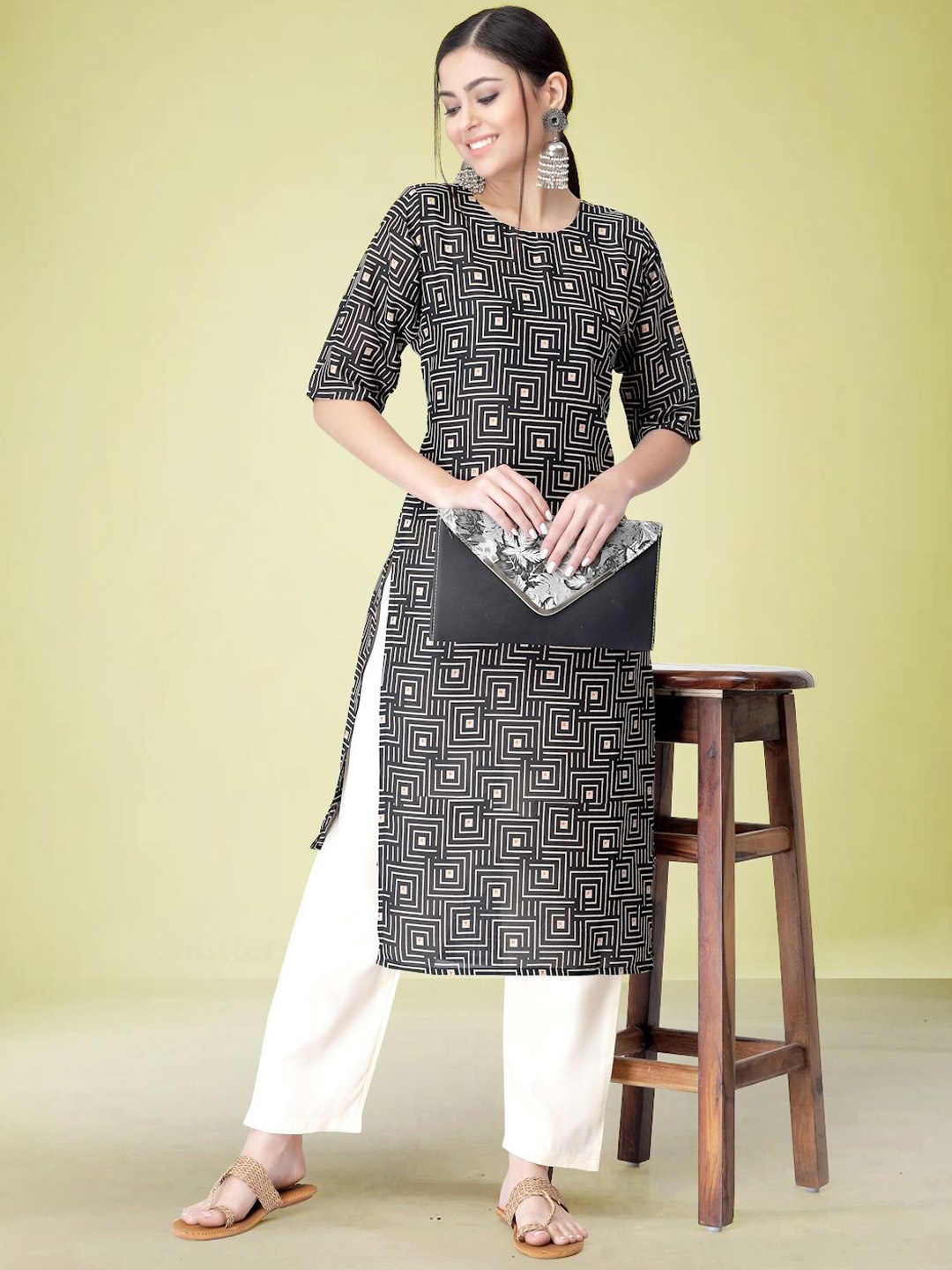 Moda Rapido Geometric Printed Round Neck Straight Kurta with Trousers, Black
Moda Rapido Geometric Printed Round Neck Straight Kurta with Trousers, Black