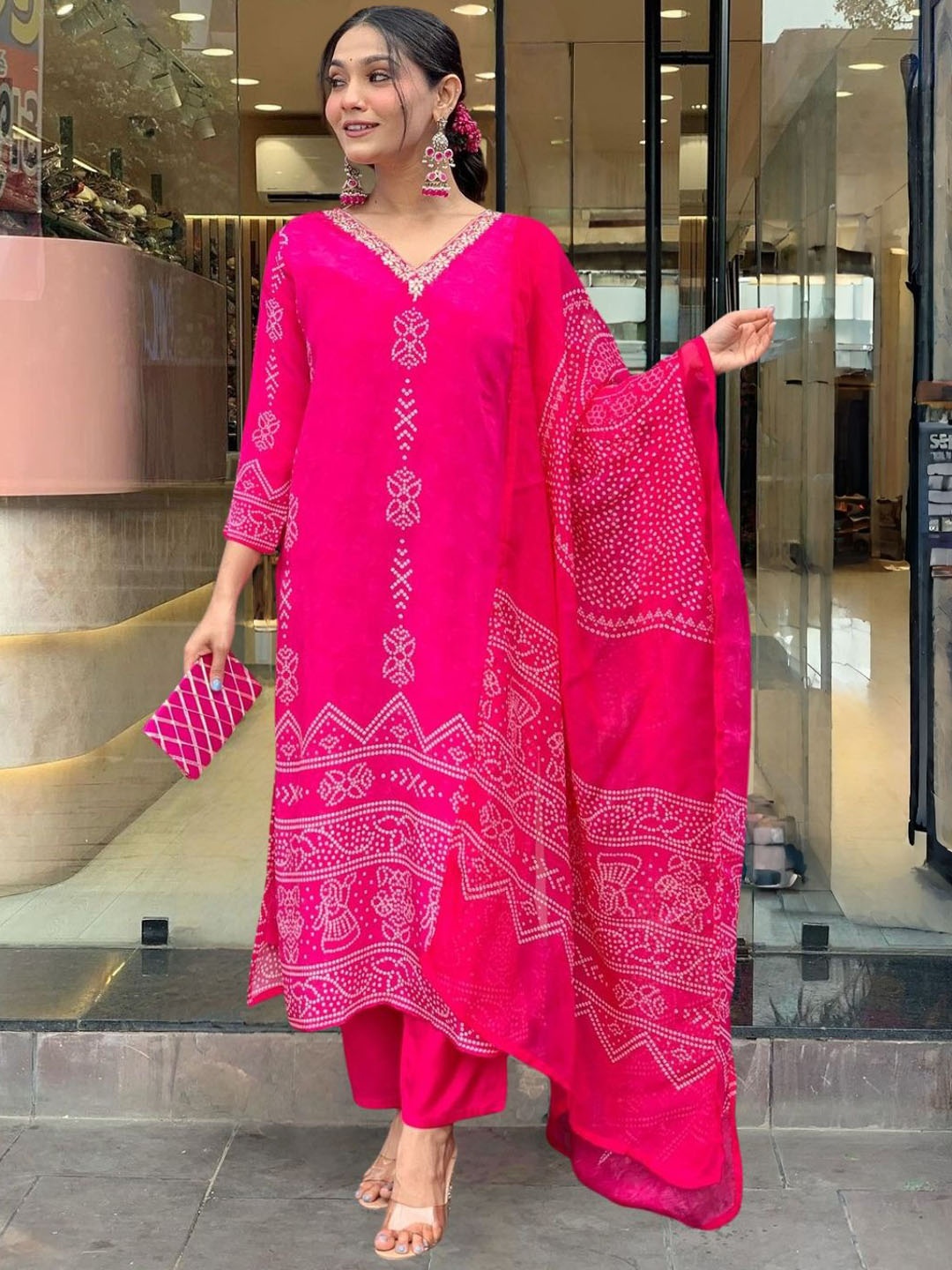 Navlik Ethnic Motifs Printed Silk Crepe V-Neck Straight Kurta With Trousers And Dupatta, Pink
Navlik Ethnic Motifs Printed Silk Crepe V-Neck Straight Kurta With Trousers And Dupatta, Pink