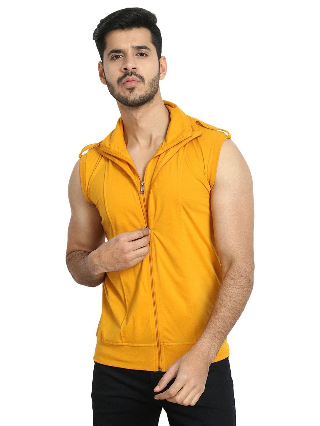 Black Collection Solid Turtle Neck Double Zipper Sleeveless Slim Fit T-Shirt, Mustard
Black Collection Solid Turtle Neck Double Zipper Sleeveless Slim Fit T-Shirt, Mustard