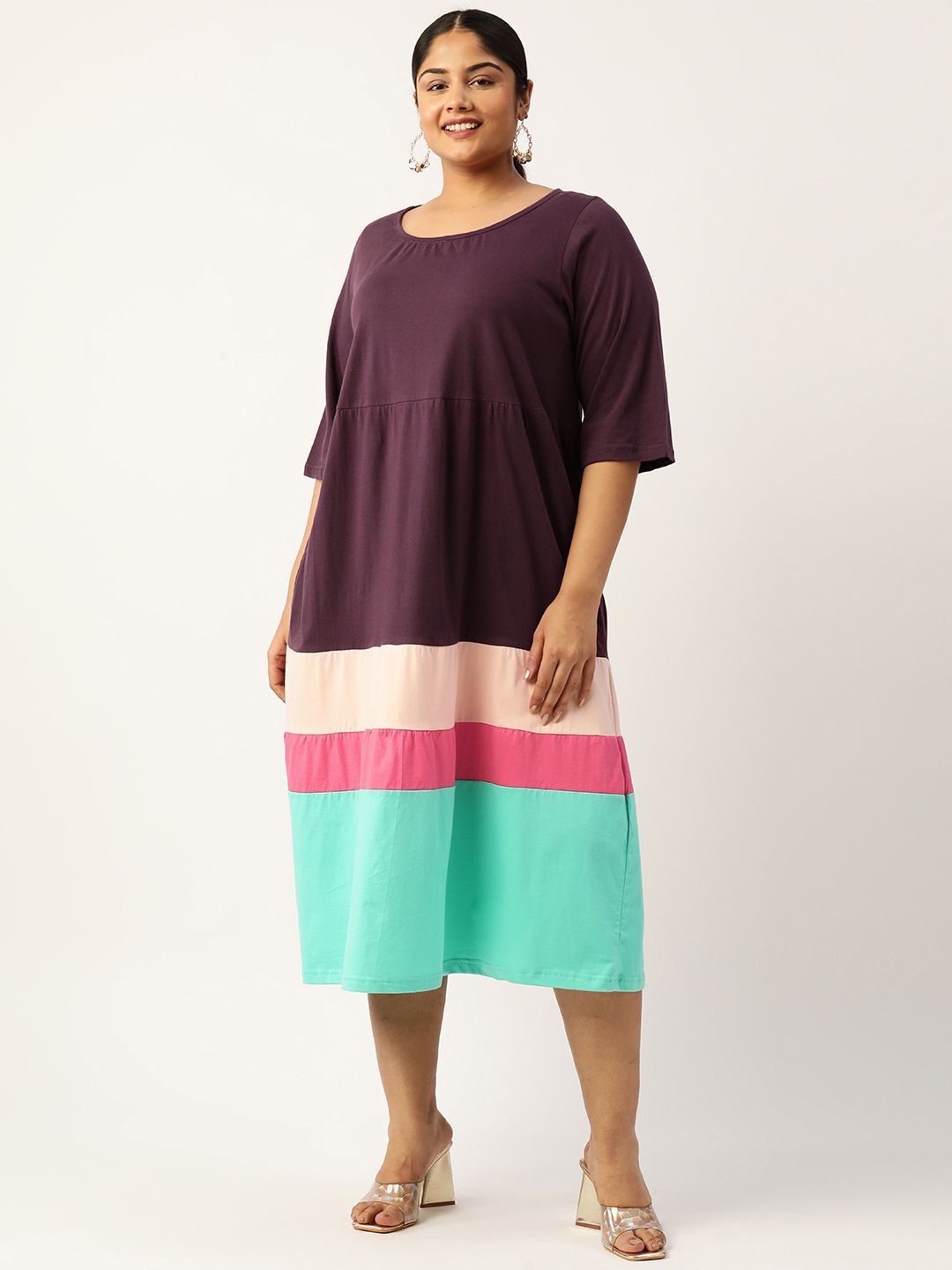 theRebelinme Women Colourblocked Pure Cotton Plus Size A-Line Midi Dress, Purple
theRebelinme Women Colourblocked Pure Cotton Plus Size A-Line Midi Dress, Purple