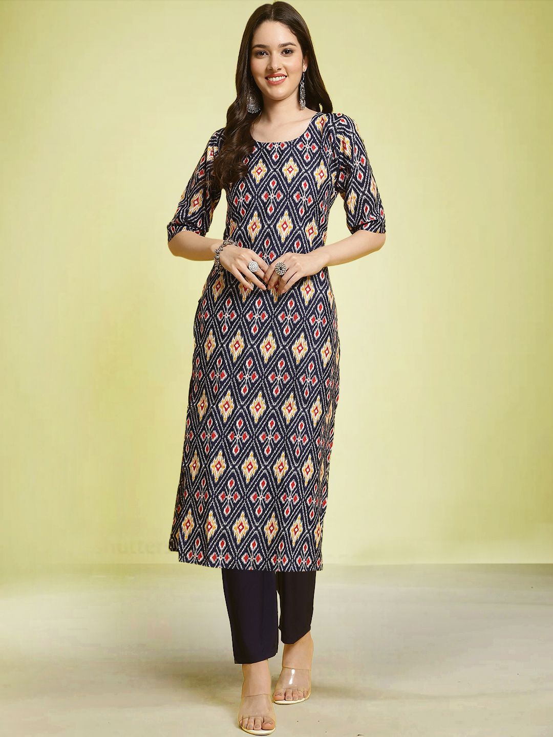 Moda Rapido Geometric Printed Round Neck Straight Kurta with Trousers, Navy blue
Moda Rapido Geometric Printed Round Neck Straight Kurta with Trousers, Navy blue