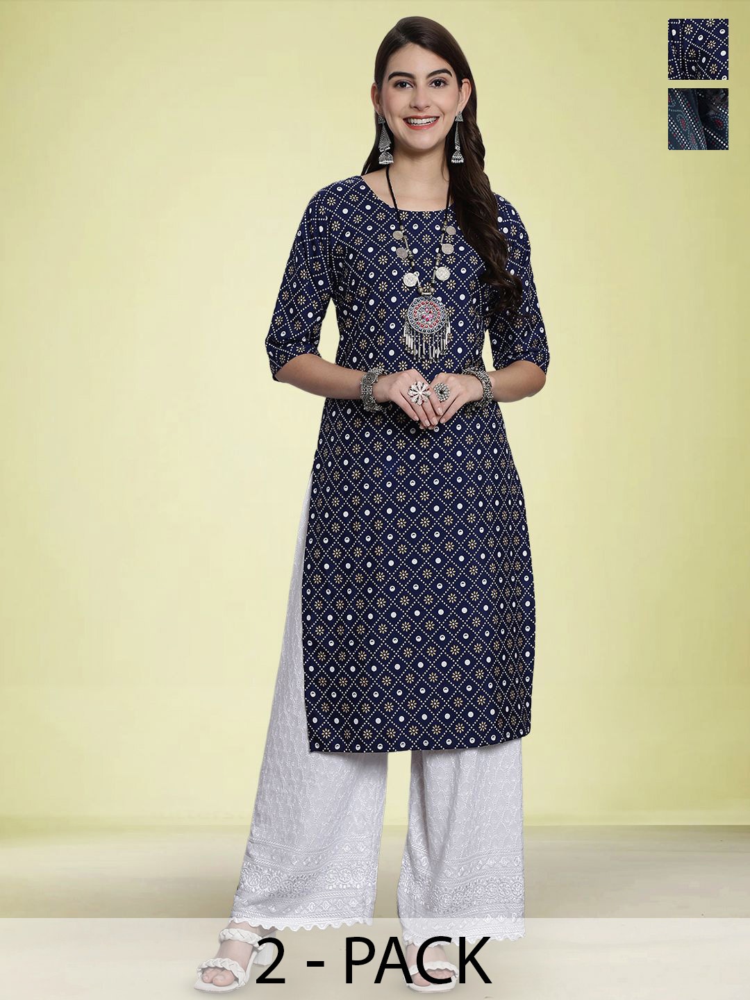 Moda Rapido Selection Of 2 Ethnic Motifs Printed Round Neck Straight Kurtas, Navy blue
Moda Rapido Selection Of 2 Ethnic Motifs Printed Round Neck Straight Kurtas, Navy blue