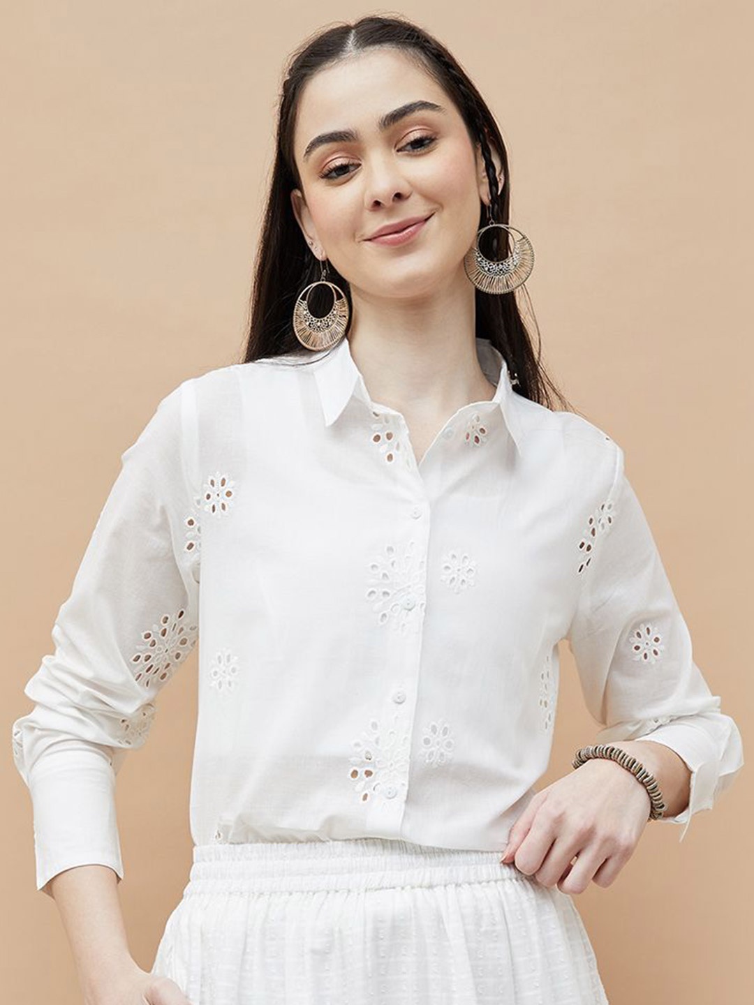 Colour Me by Melange Women Spread Collar Floral Self Design Cotton Casual Shirt, White
Colour Me by Melange Women Spread Collar Floral Self Design Cotton Casual Shirt, White