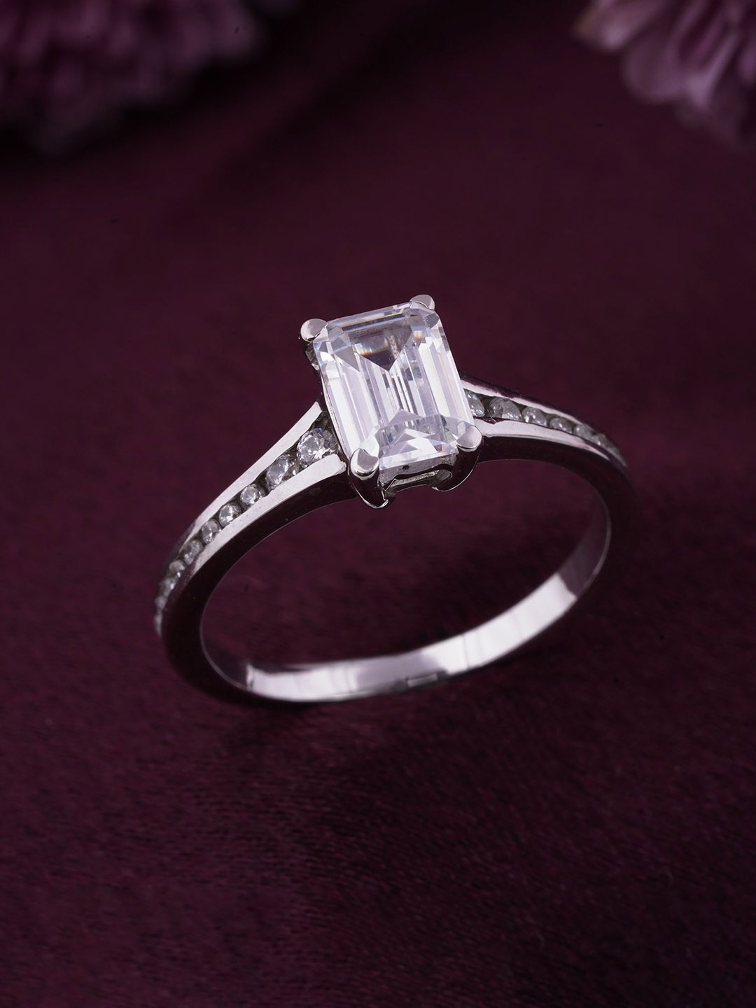 Zalkari 925 Sterling Sliver Plated Solitaire Emerald Cubic Zirconia Studded Finger Ring, Silver
Zalkari 925 Sterling Sliver Plated Solitaire Emerald Cubic Zirconia Studded Finger Ring, Silver