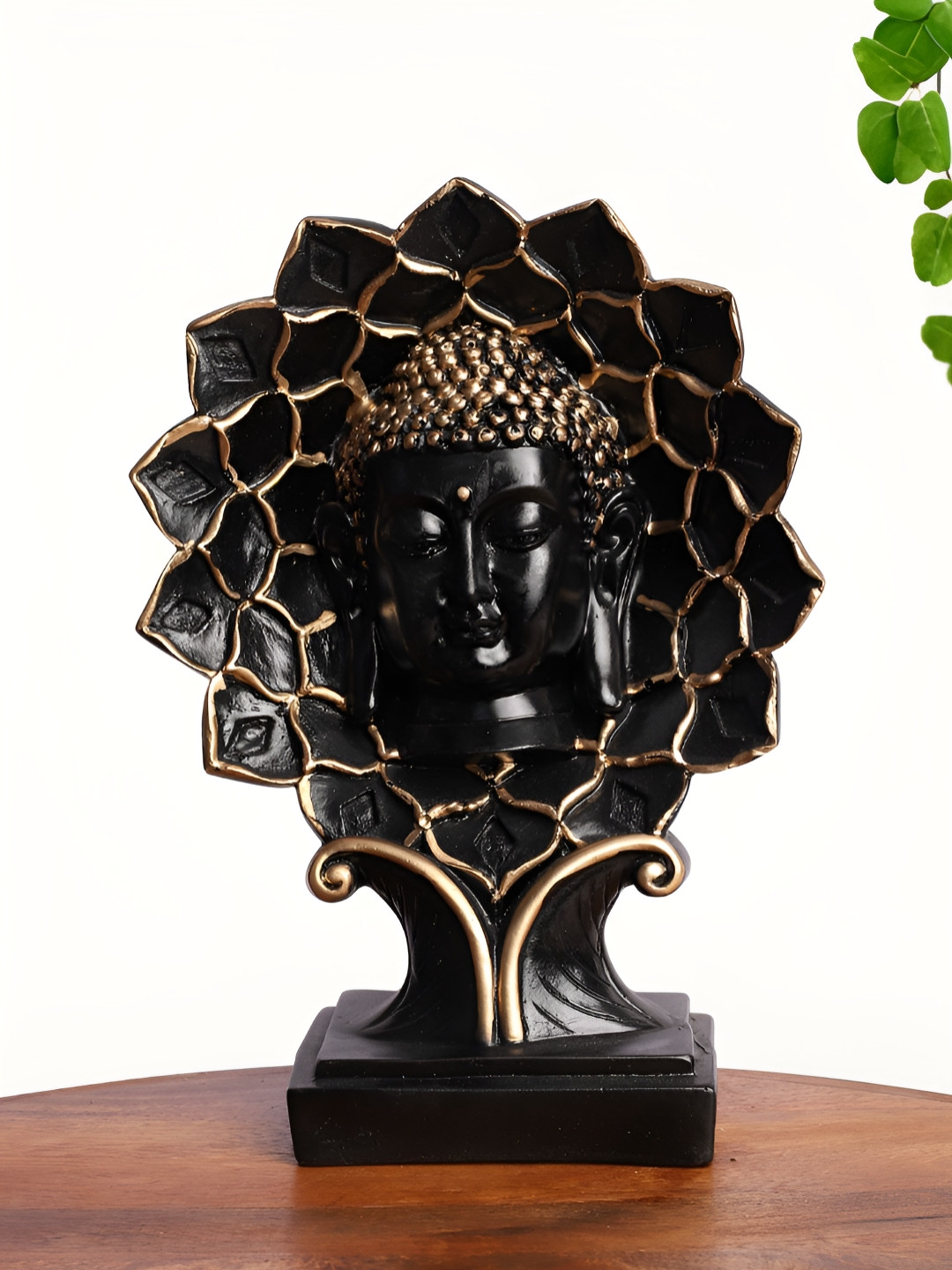 INTERNATIONAL GIFT Black & Gold Toned Buddha Face Statue With Floral Frame Idol Showpiece
INTERNATIONAL GIFT Black & Gold Toned Buddha Face Statue With Floral Frame Idol Showpiece