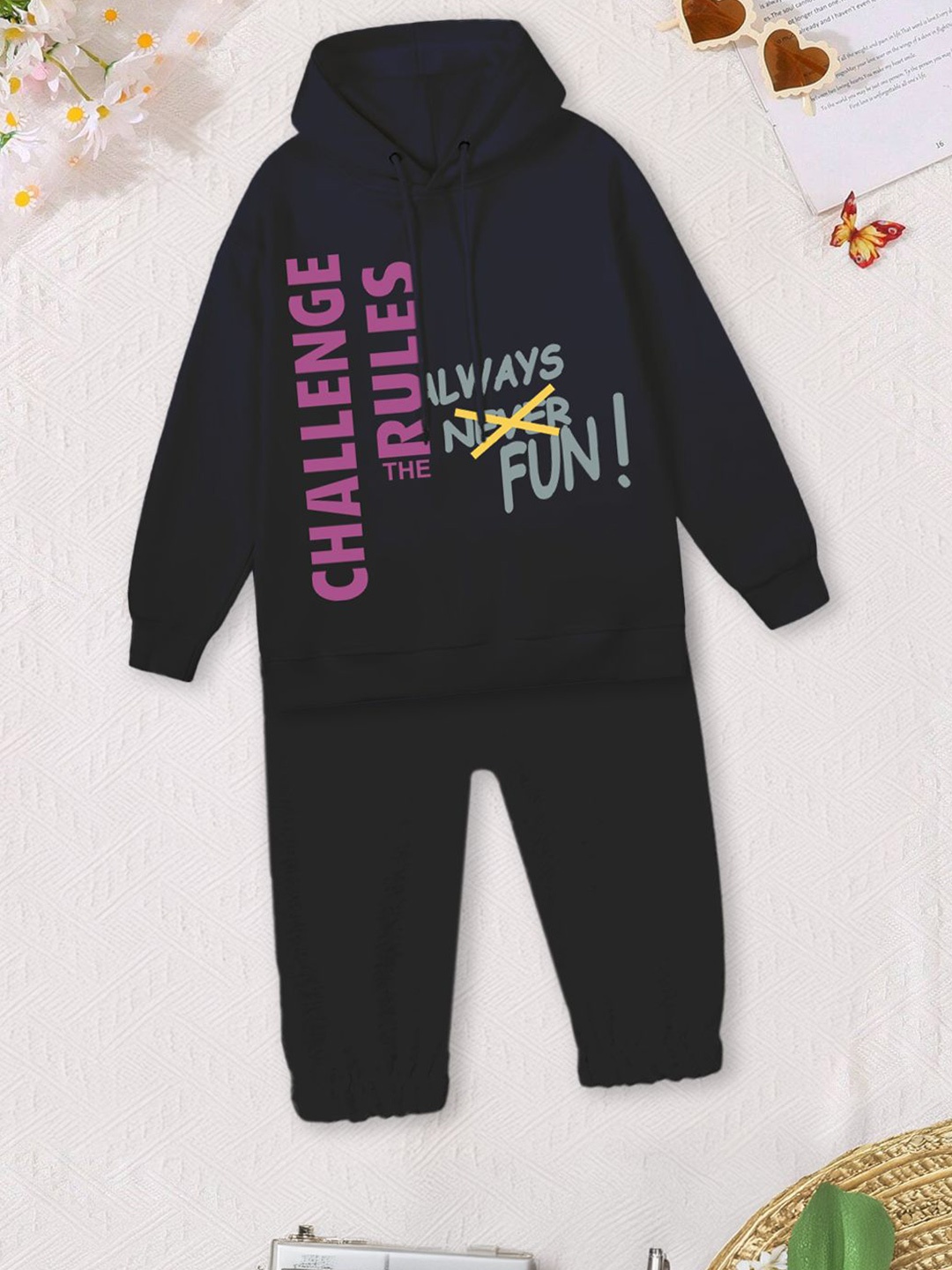 FOREVER FRIDAY Boys Printed Hooded Pure Cotton Sweatshirt With Joggers, Navy blue
FOREVER FRIDAY Boys Printed Hooded Pure Cotton Sweatshirt With Joggers, Navy blue