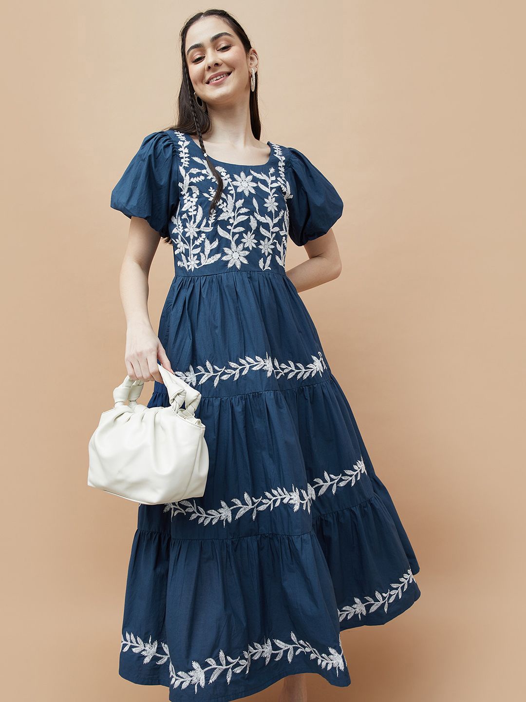 Colour Me by Melange Women Floral Embroidered Tiered Cotton Fit & Flare Midi Dress, Blue
Colour Me by Melange Women Floral Embroidered Tiered Cotton Fit & Flare Midi Dress, Blue