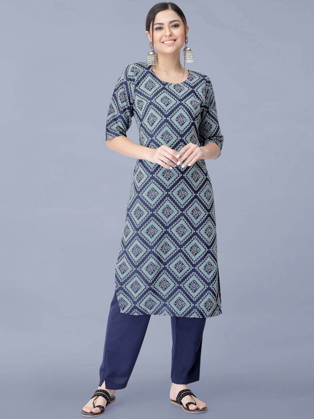 Moda Rapido Geometric Printed Round Neck Straight Kurta With Trousers, Navy blue
Moda Rapido Geometric Printed Round Neck Straight Kurta With Trousers, Navy blue
