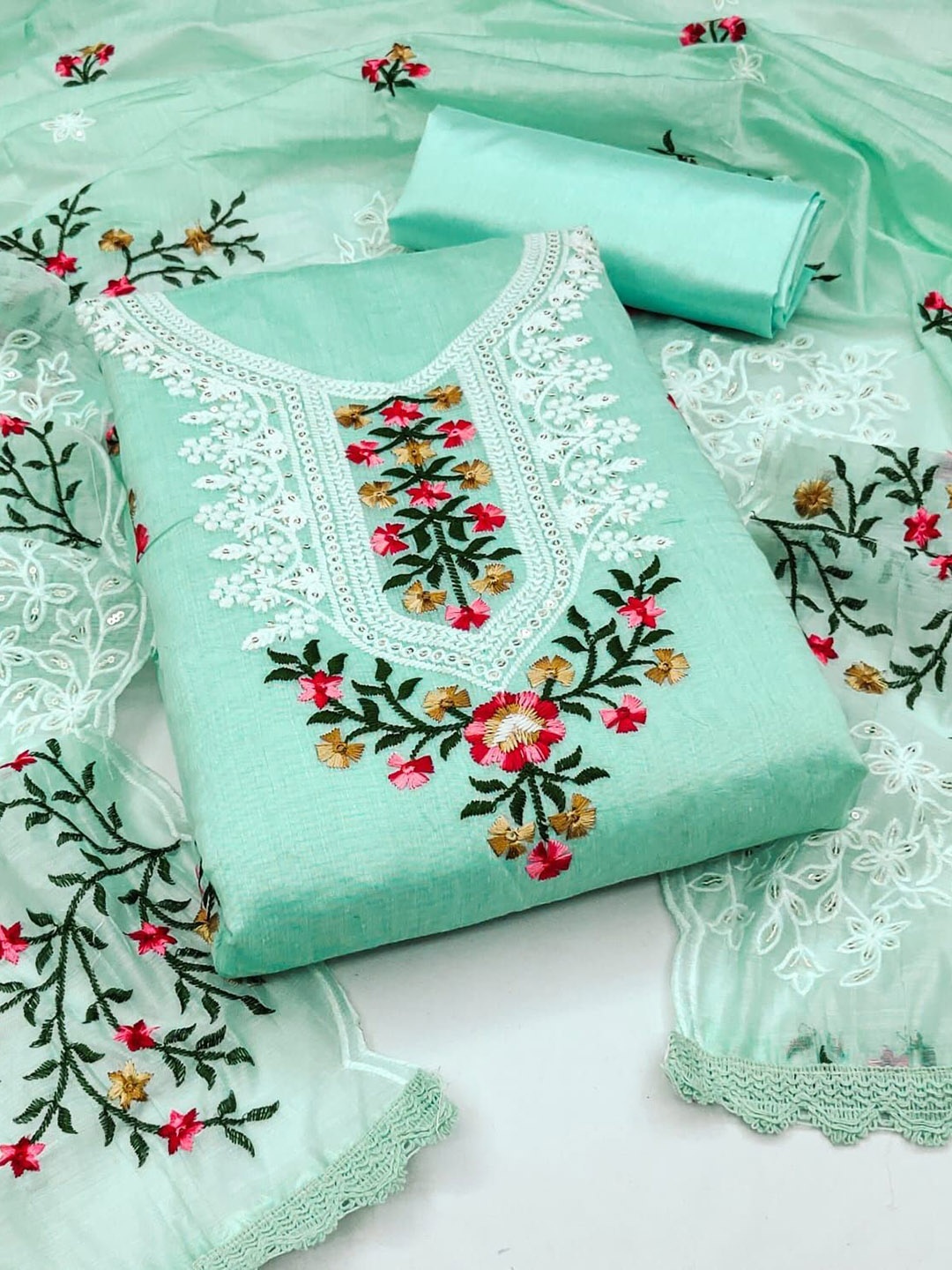 HMP Fashion Floral Embroidered Jacquard Chanderi Unstitched Dress Material, Sea green
HMP Fashion Floral Embroidered Jacquard Chanderi Unstitched Dress Material, Sea green