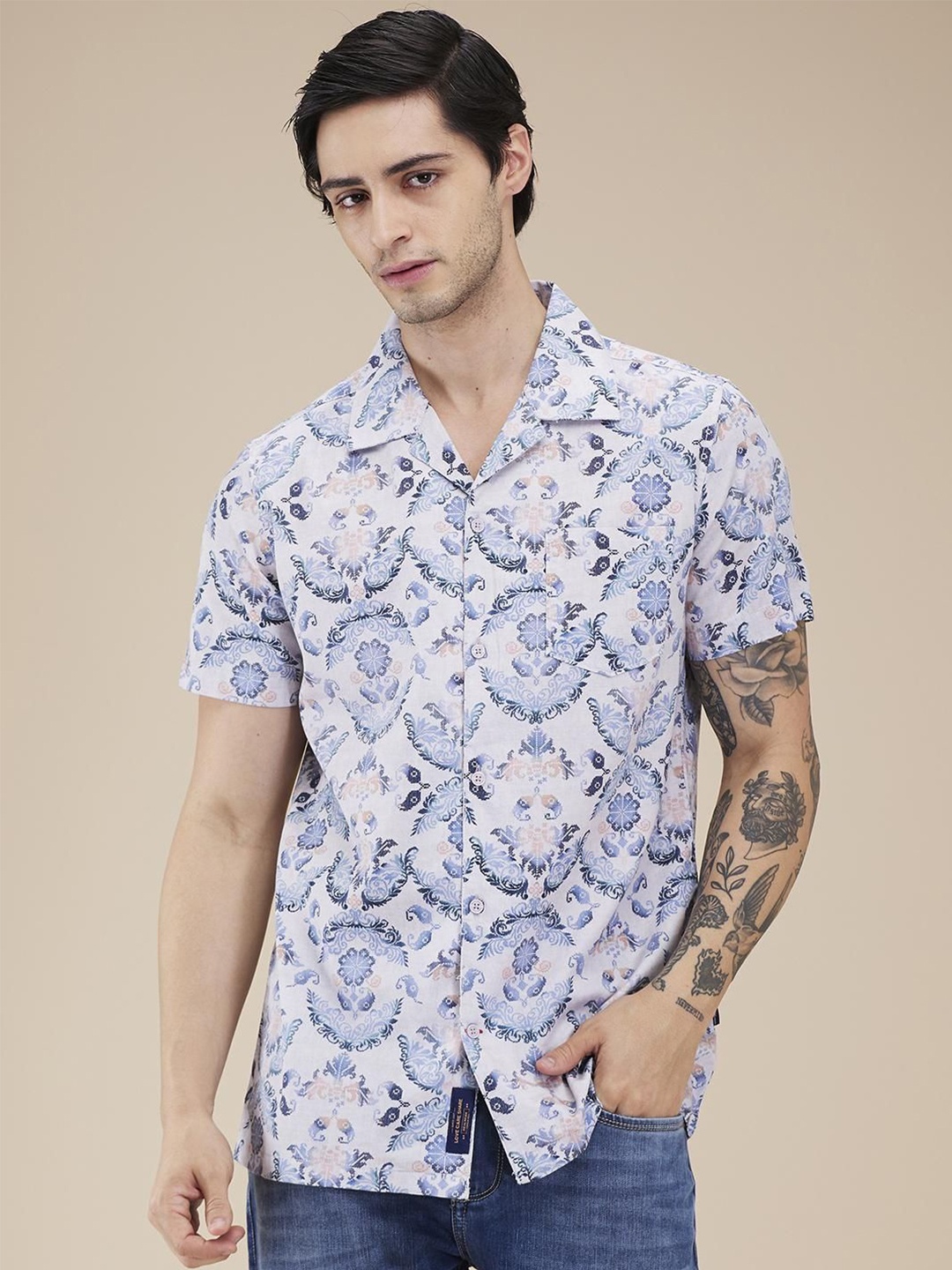 Being Human Men Classic Fit Cuban Collar Floral Printed Cotton Casual Shirt, Off white
Being Human Men Classic Fit Cuban Collar Floral Printed Cotton Casual Shirt, Off white