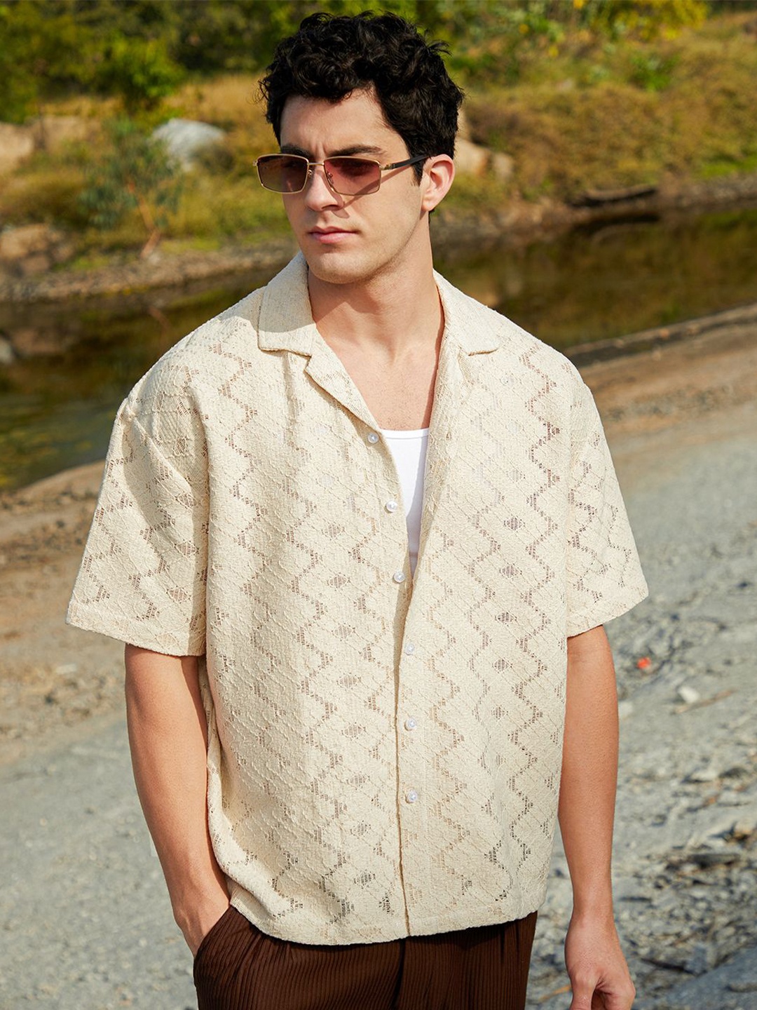 Campus Sutra Men Comfort Relaxed Fit Cuban Collar Textured Cotton Casual Shirt, Beige
Campus Sutra Men Comfort Relaxed Fit Cuban Collar Textured Cotton Casual Shirt, Beige