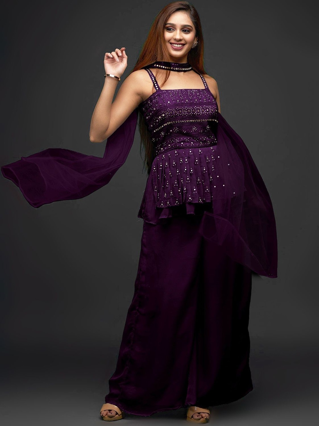 SANCIA Geometric Embroidered Layered Mirror Work A-Line Kurta with Palazzos & Dupatta, Purple
SANCIA Geometric Embroidered Layered Mirror Work A-Line Kurta with Palazzos & Dupatta, Purple