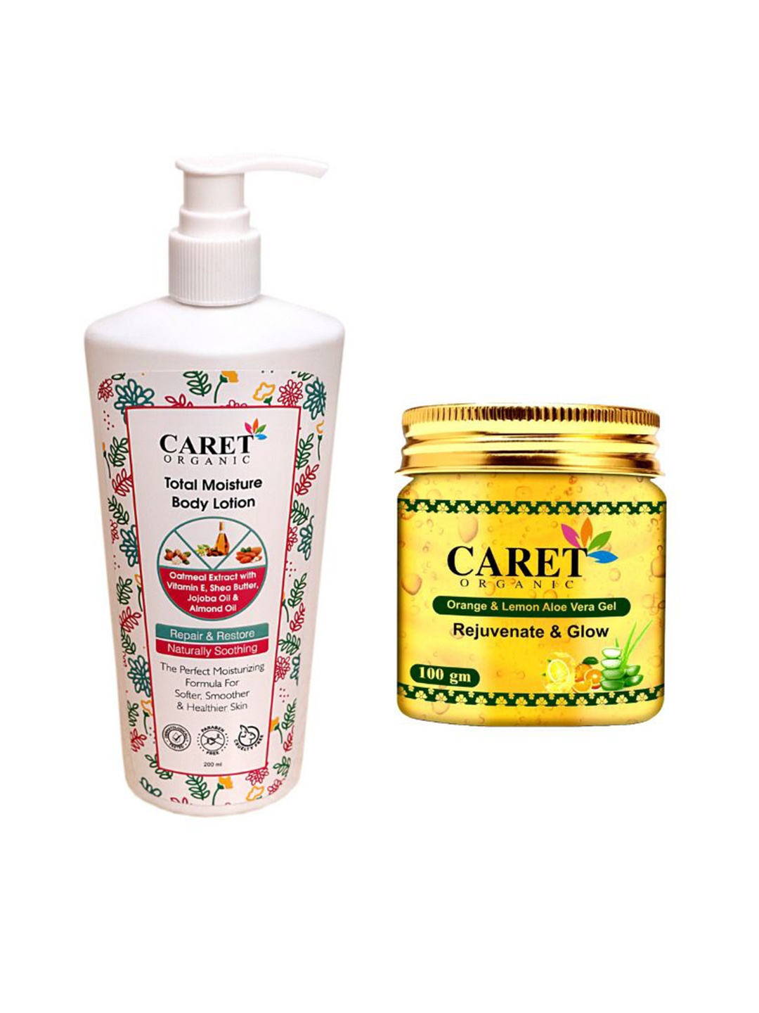 CARET ORGANIC Set Of 2 Total Moisture Body Lotion - 200 ml & Orange Aloe Vera Gel - 100 g, White
CARET ORGANIC Set Of 2 Total Moisture Body Lotion - 200 ml & Orange Aloe Vera Gel - 100 g, White