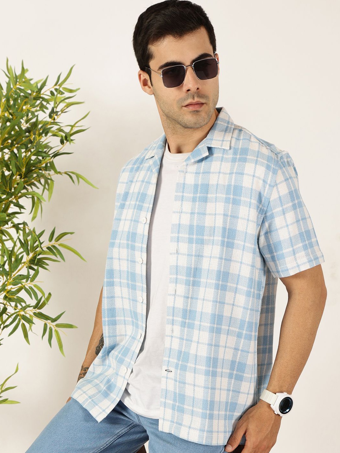 Mast & Harbour Men Premium Fit Cuban Collar Tartan Checked Cotton Casual Shirt, White
Mast & Harbour Men Premium Fit Cuban Collar Tartan Checked Cotton Casual Shirt, White