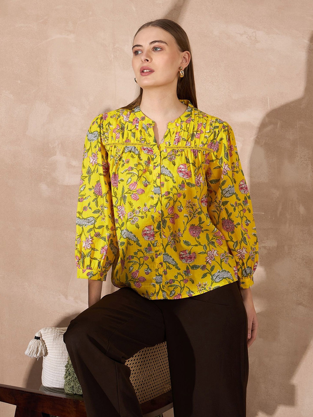 all about you Women Floral Print Mandarin Collar Puff Sleeve Cotton A-Line Top, Yellow
all about you Women Floral Print Mandarin Collar Puff Sleeve Cotton A-Line Top, Yellow