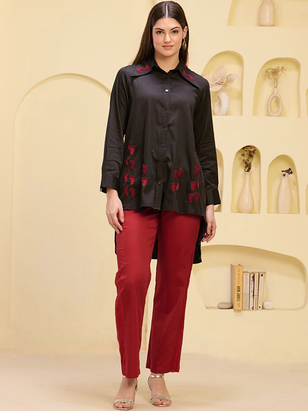 First Resort by Ramola Bachchan Quirky Embroidered Shirt Collar Shirt & Trouser, Black
First Resort by Ramola Bachchan Quirky Embroidered Shirt Collar Shirt & Trouser, Black