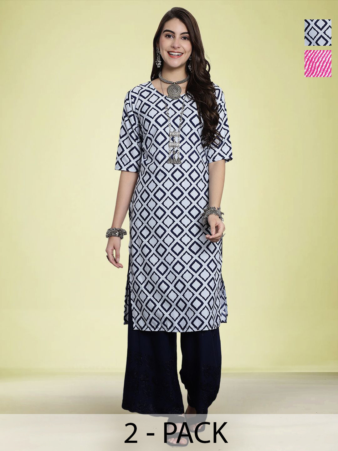 Moda Rapido Selection of 2 Geometric Printed Round Neck Straight Kurtas, White
Moda Rapido Selection of 2 Geometric Printed Round Neck Straight Kurtas, White