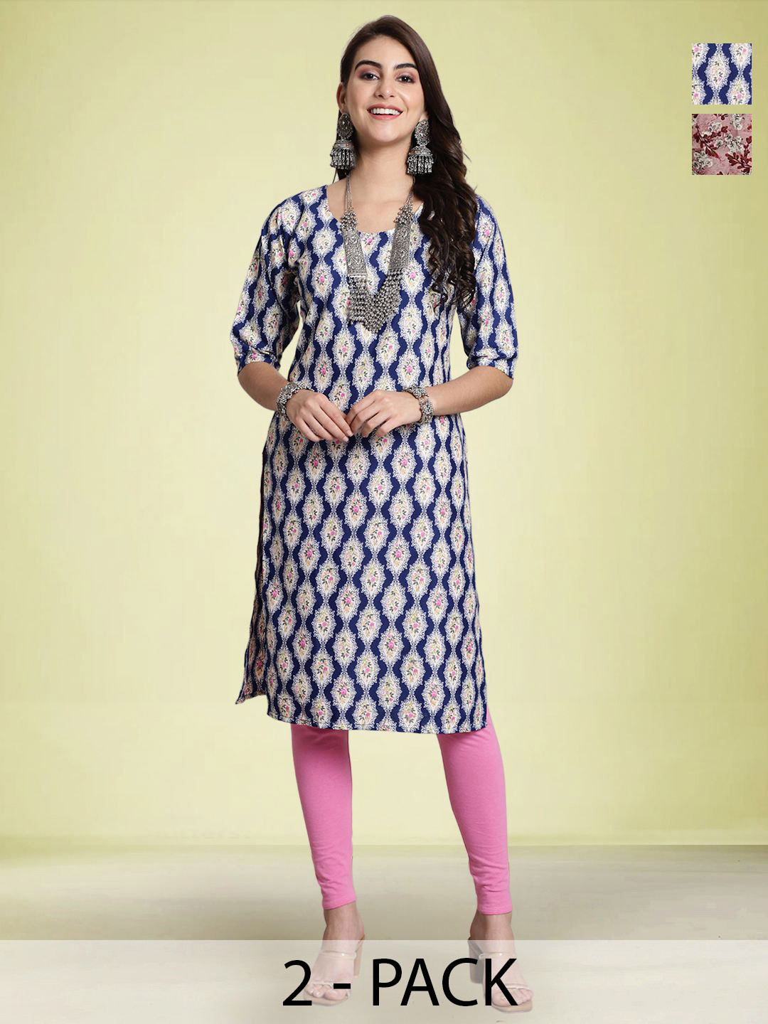 Moda Rapido Selection Of 2 Ethnic Motifs Printed Round Neck Straight Kurtas, Navy blue
Moda Rapido Selection Of 2 Ethnic Motifs Printed Round Neck Straight Kurtas, Navy blue