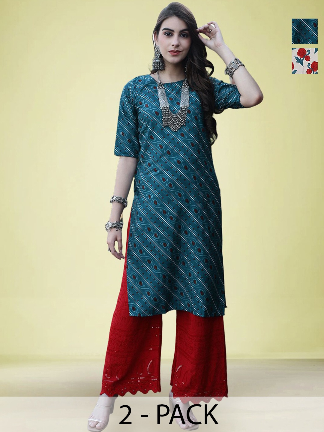 Moda Rapido Women Pack of 2 Ethnic Motifs Printed Round Neck Straight Kurta, Blue
Moda Rapido Women Pack of 2 Ethnic Motifs Printed Round Neck Straight Kurta, Blue