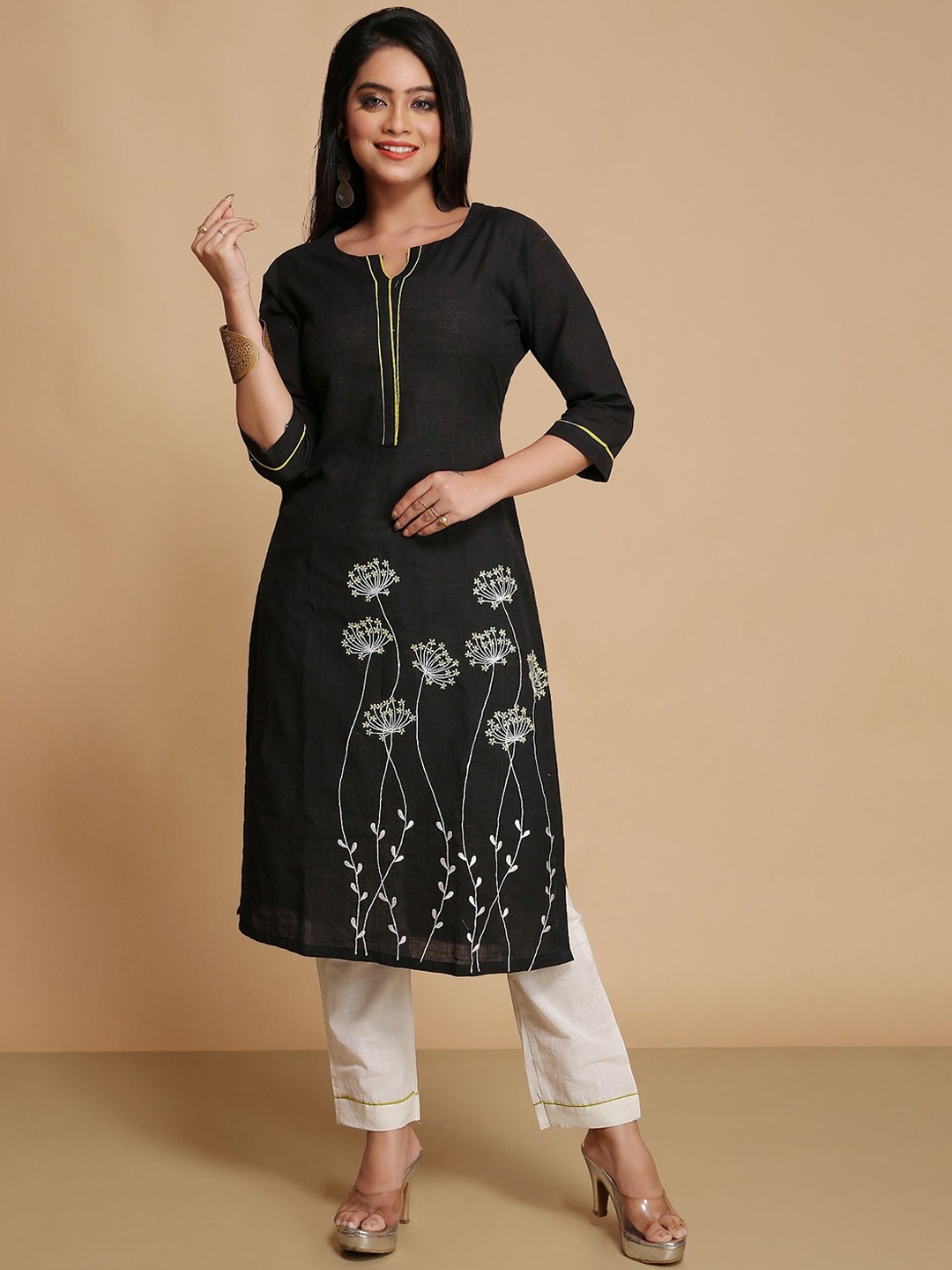 WoodenTant Floral Embroidered Thread Work Pure Cotton Straight Kurta With Trouser, Black
WoodenTant Floral Embroidered Thread Work Pure Cotton Straight Kurta With Trouser, Black