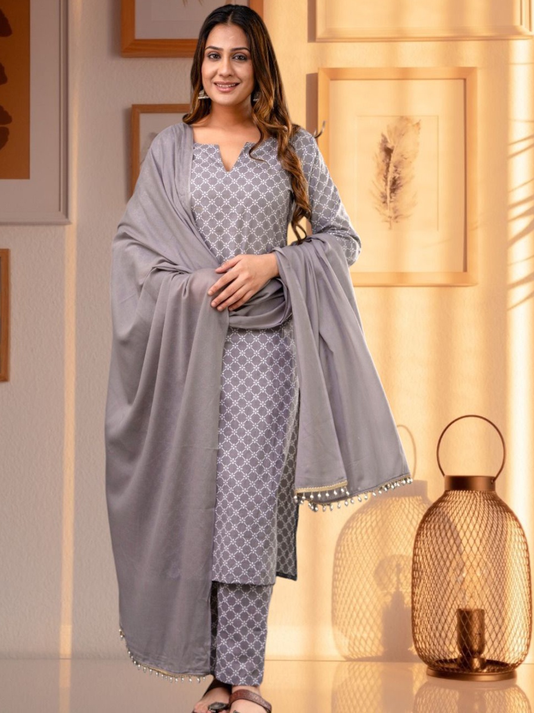 Shivaradhya Designers Women Printed Regular Pure Cotton Kurta with Trousers & With Dupatta, Grey
Shivaradhya Designers Women Printed Regular Pure Cotton Kurta with Trousers & With Dupatta, Grey